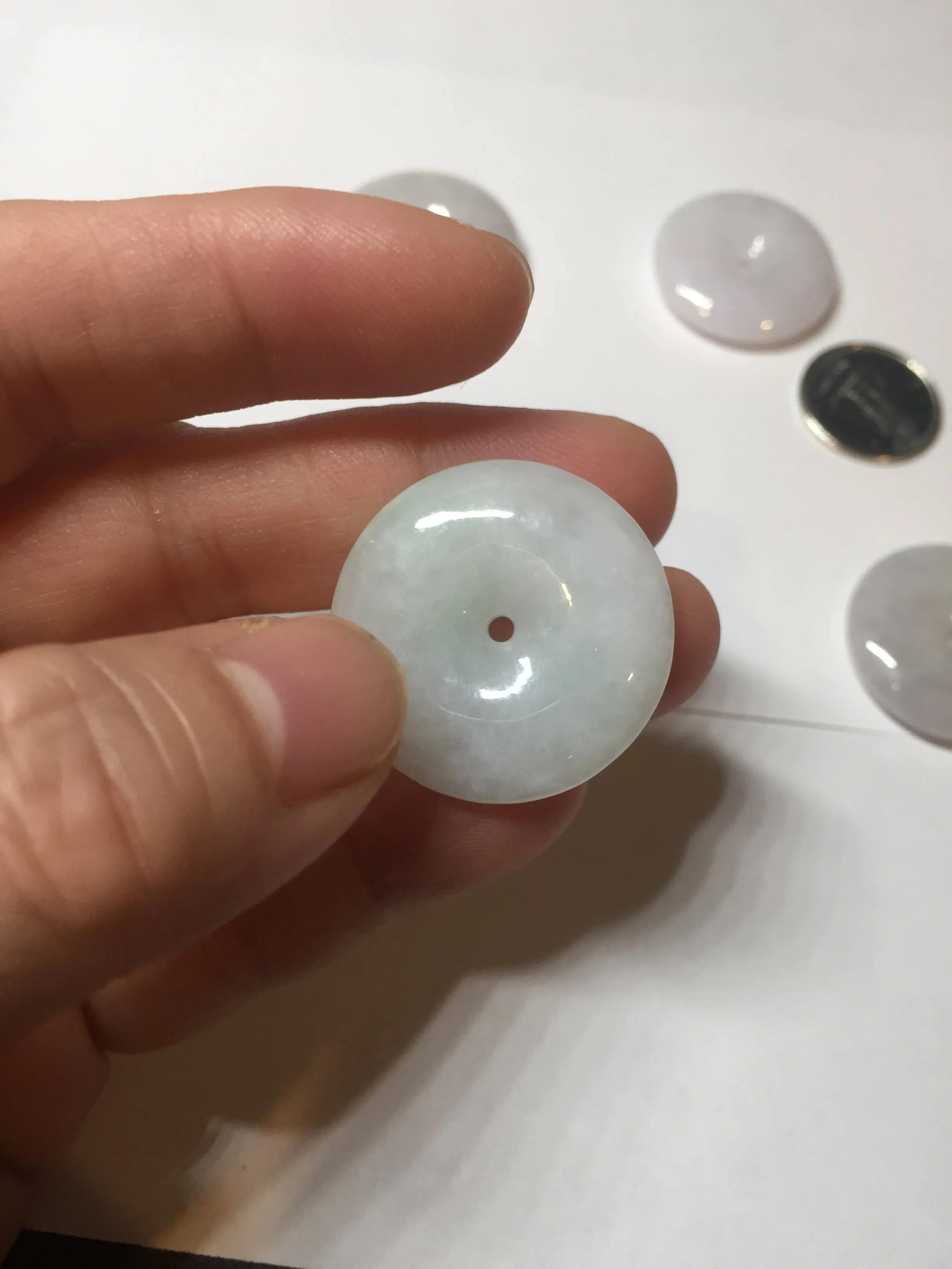 23-26mm Type A 100% Natural light purple green yellow white Jadeite Jade Safety Guardian Button donuts Pendant group BP65