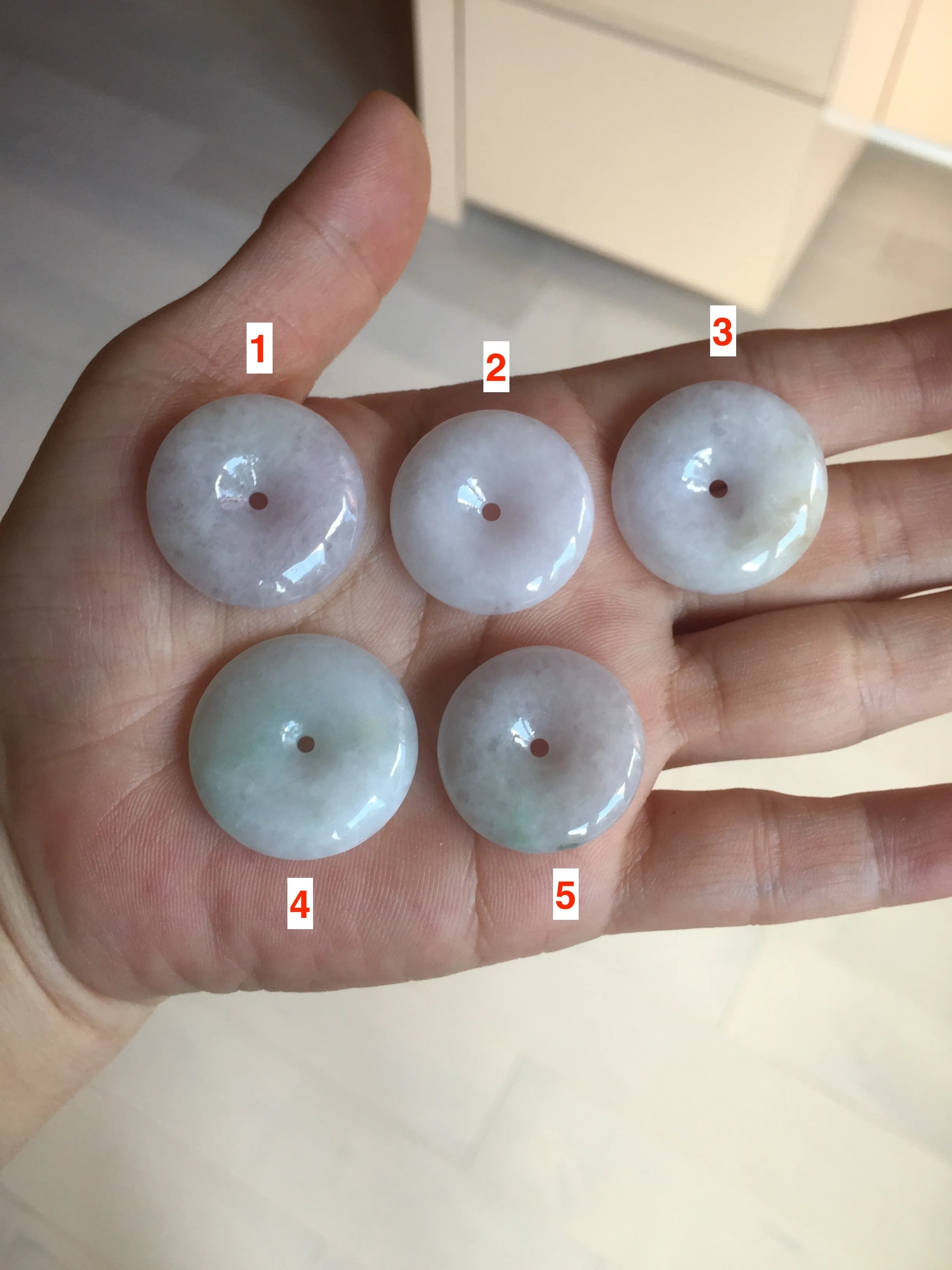 23-26mm Type A 100% Natural light purple green yellow white Jadeite Jade Safety Guardian Button donuts Pendant group BP65