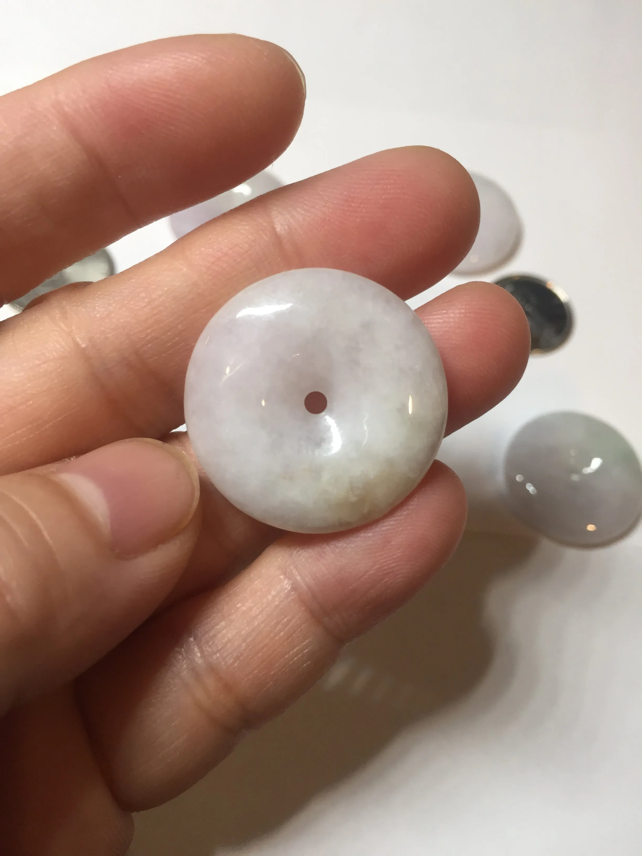 23-26mm Type A 100% Natural light purple green yellow white Jadeite Jade Safety Guardian Button donuts Pendant group BP65