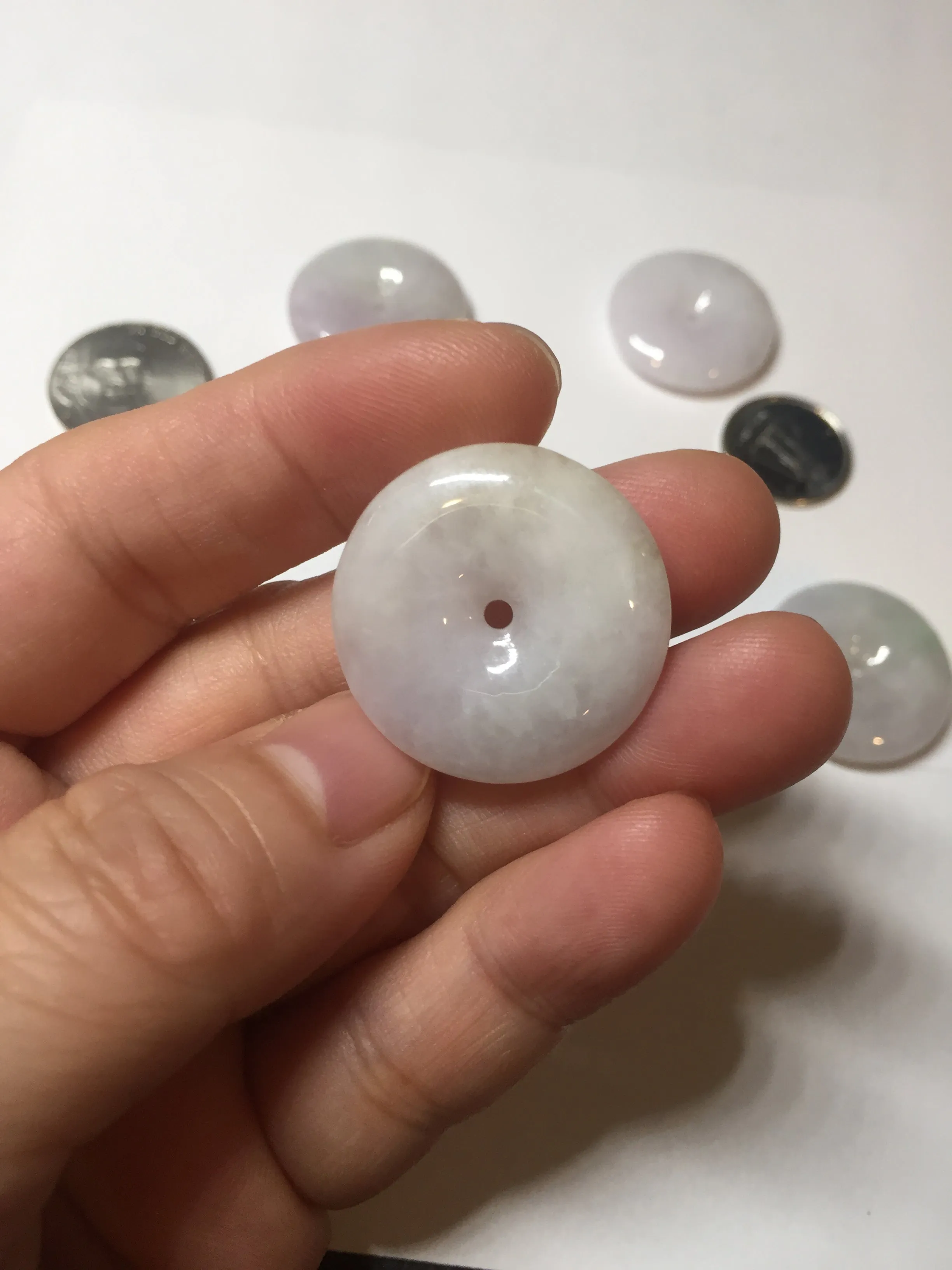 23-26mm Type A 100% Natural light purple green yellow white Jadeite Jade Safety Guardian Button donuts Pendant group BP65