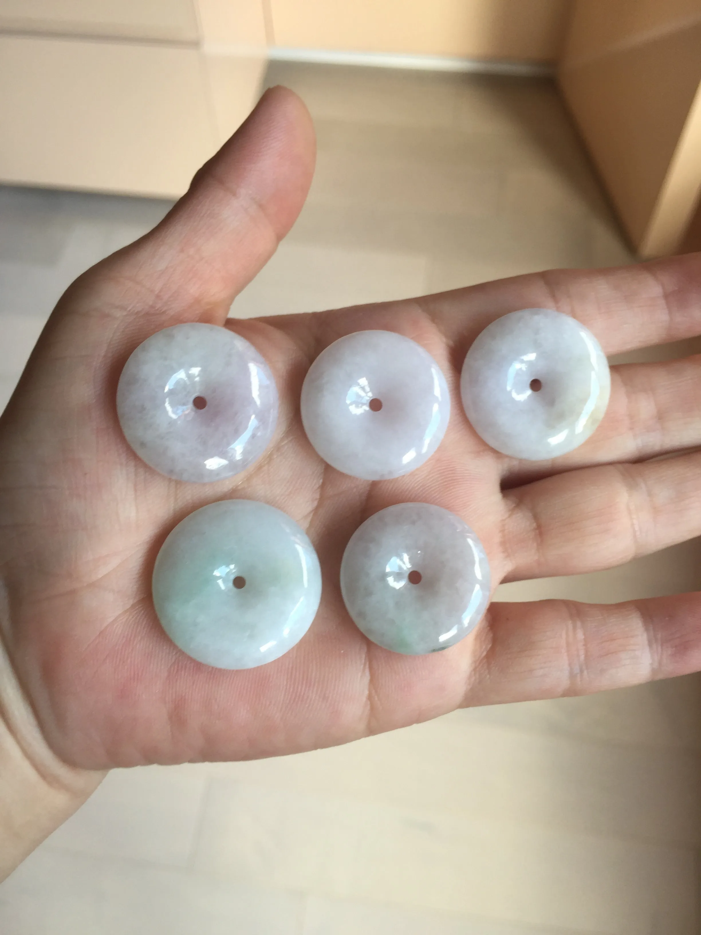 23-26mm Type A 100% Natural light purple green yellow white Jadeite Jade Safety Guardian Button donuts Pendant group BP65