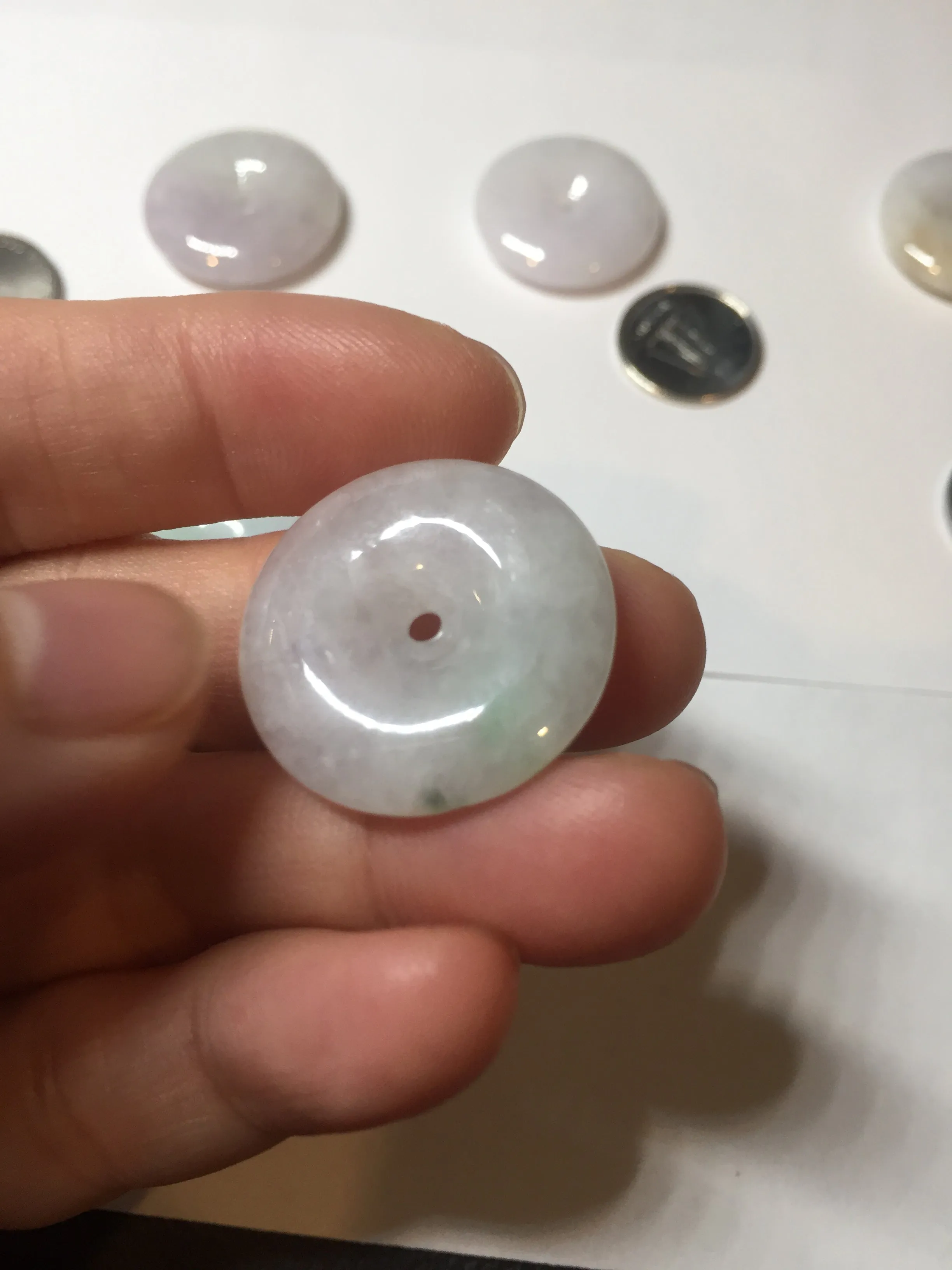 23-26mm Type A 100% Natural light purple green yellow white Jadeite Jade Safety Guardian Button donuts Pendant group BP65