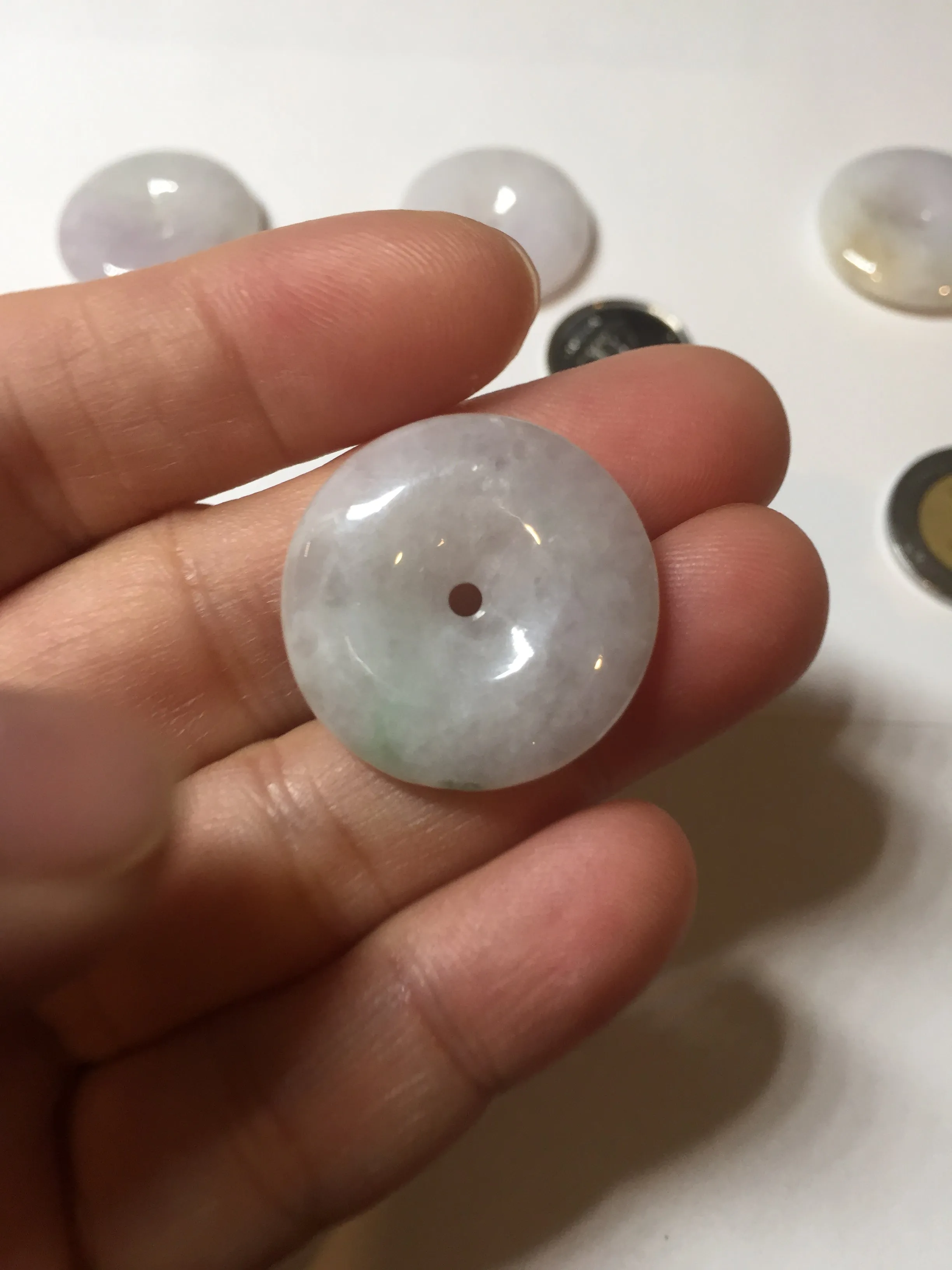 23-26mm Type A 100% Natural light purple green yellow white Jadeite Jade Safety Guardian Button donuts Pendant group BP65