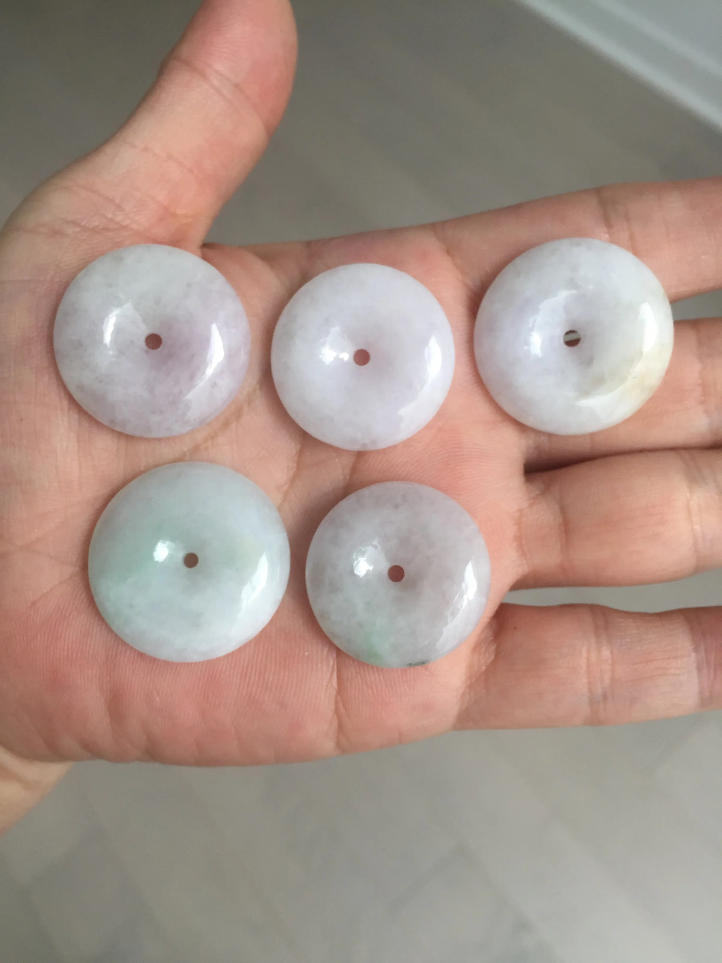 23-26mm Type A 100% Natural light purple green yellow white Jadeite Jade Safety Guardian Button donuts Pendant group BP65