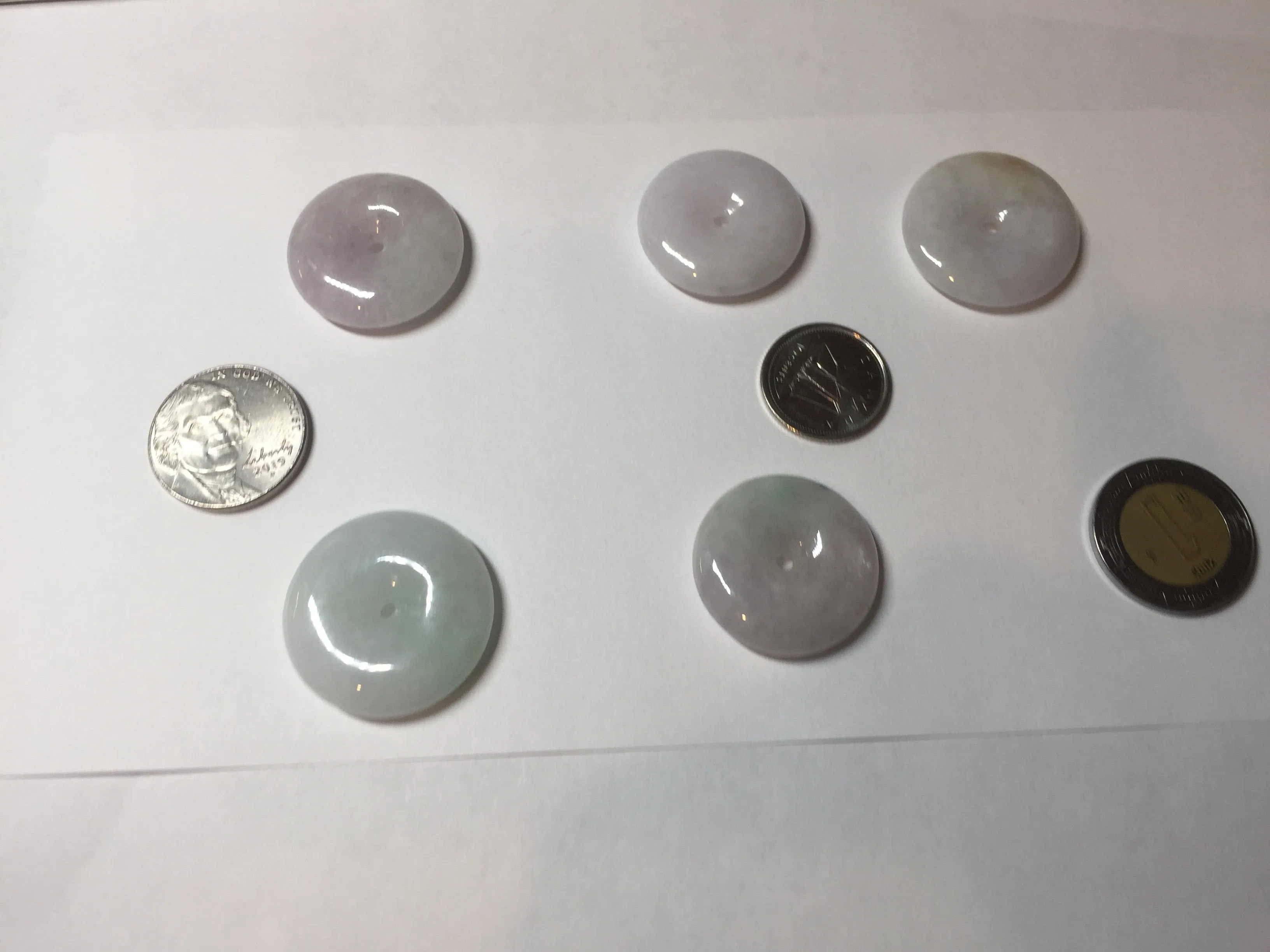 23-26mm Type A 100% Natural light purple green yellow white Jadeite Jade Safety Guardian Button donuts Pendant group BP65