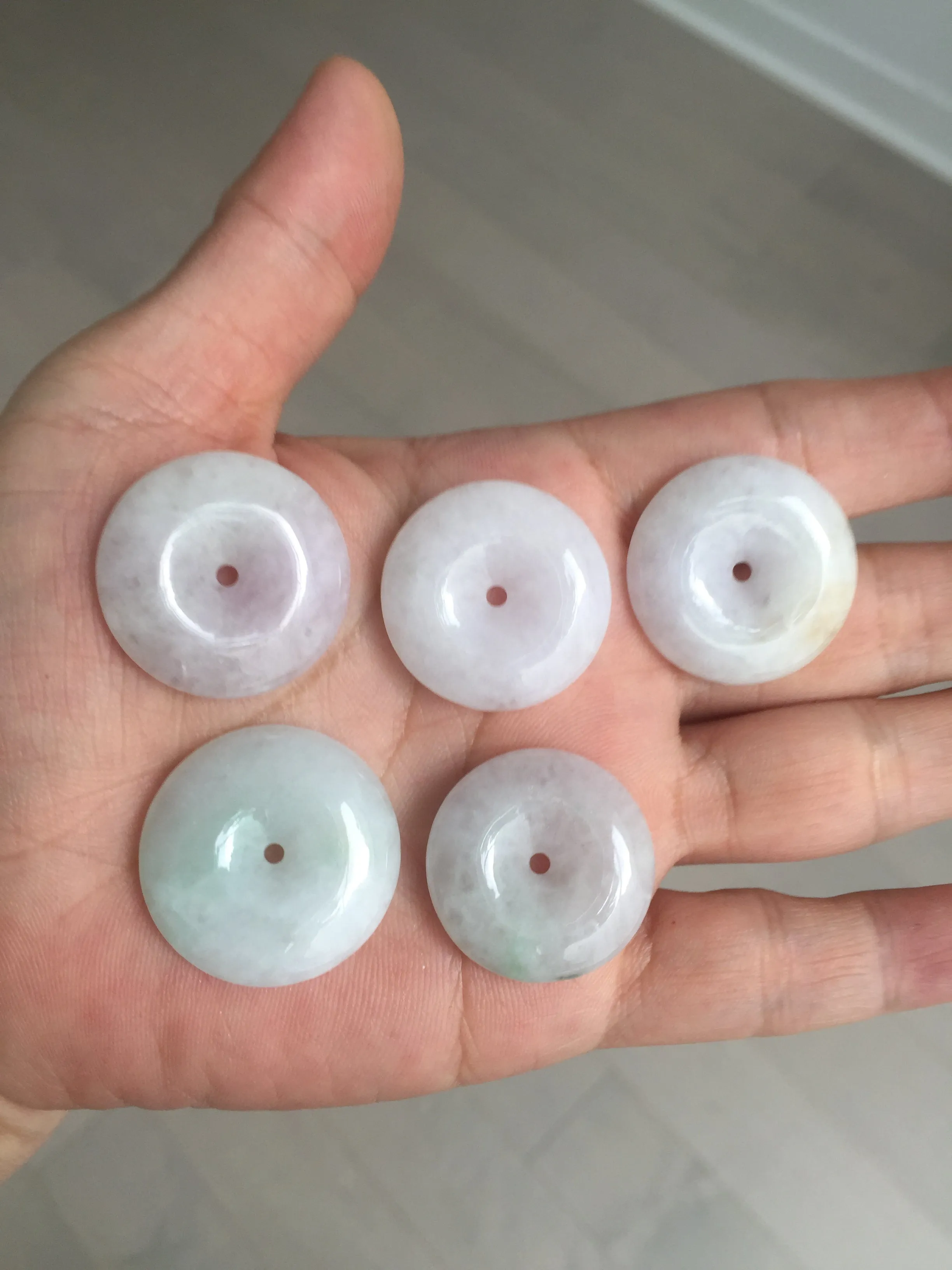 23-26mm Type A 100% Natural light purple green yellow white Jadeite Jade Safety Guardian Button donuts Pendant group BP65