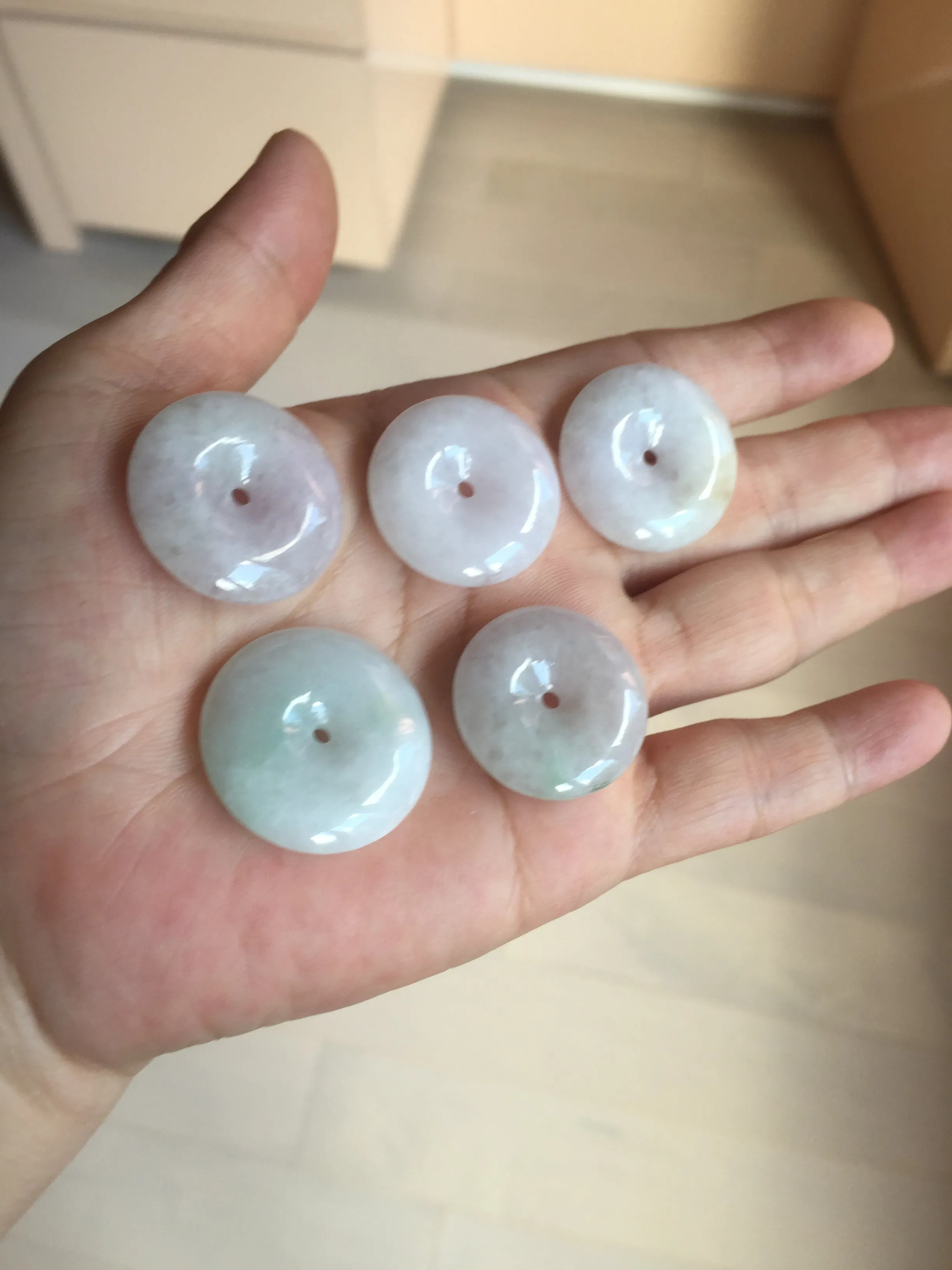 23-26mm Type A 100% Natural light purple green yellow white Jadeite Jade Safety Guardian Button donuts Pendant group BP65