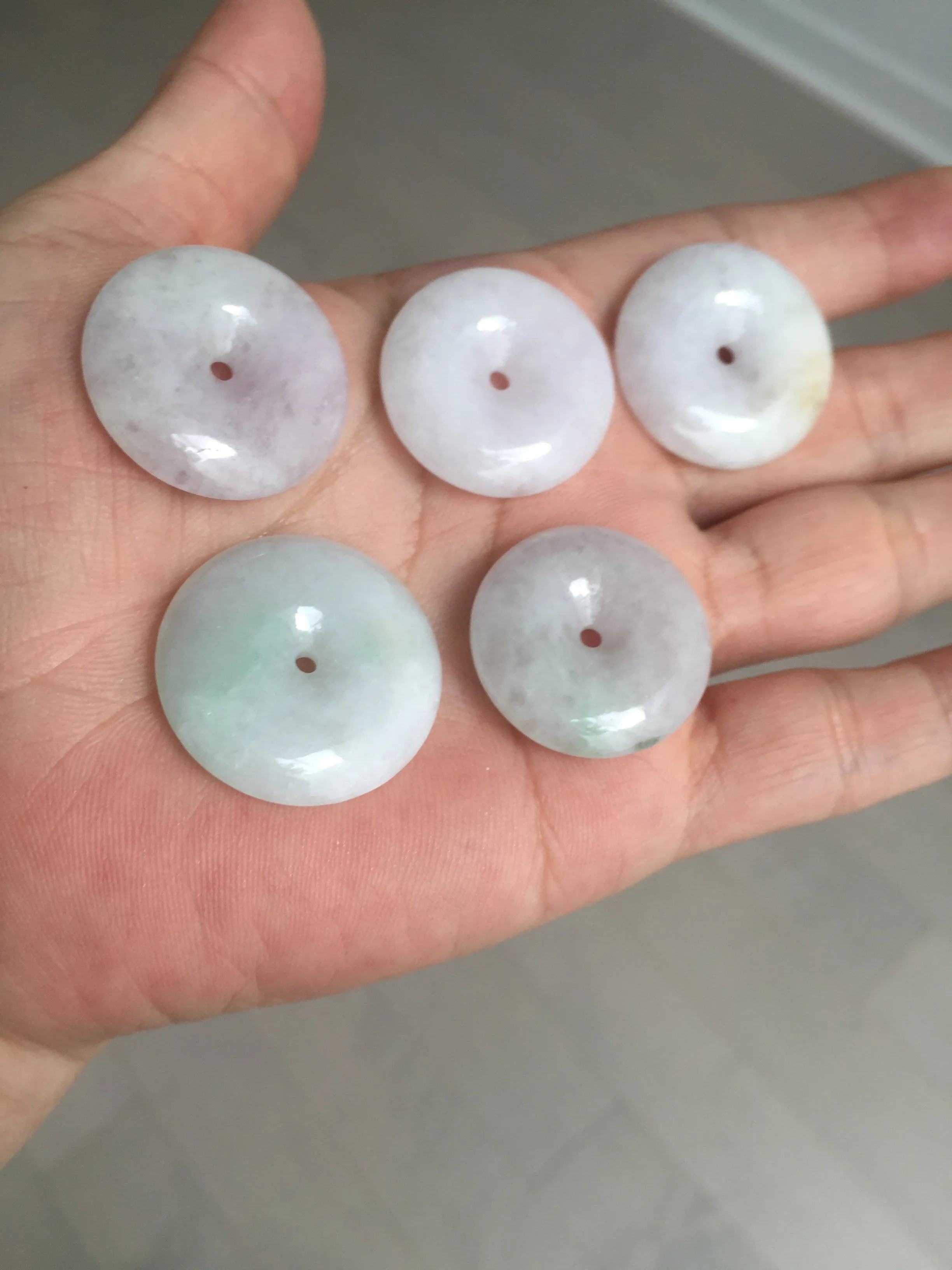 23-26mm Type A 100% Natural light purple green yellow white Jadeite Jade Safety Guardian Button donuts Pendant group BP65