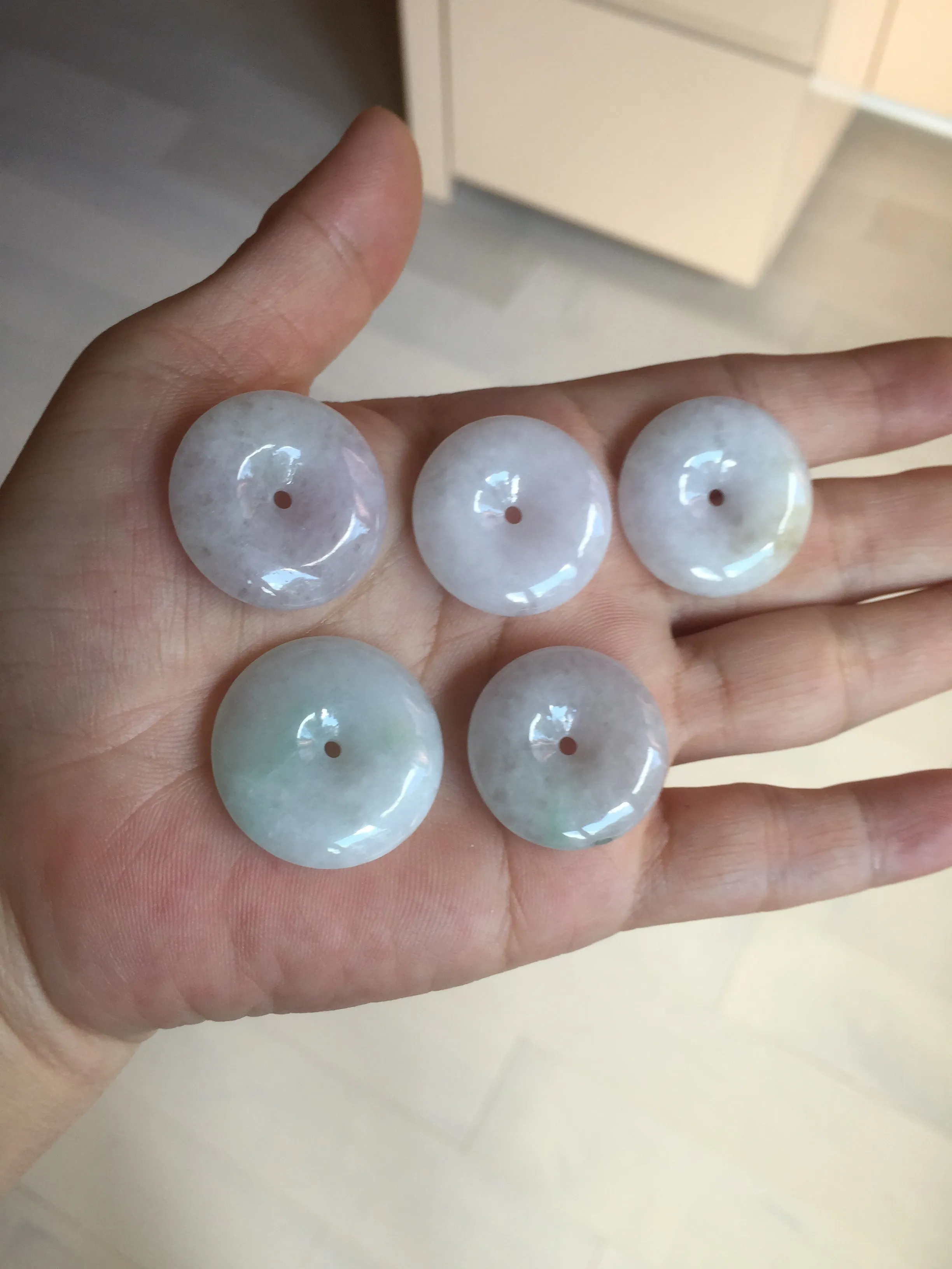 23-26mm Type A 100% Natural light purple green yellow white Jadeite Jade Safety Guardian Button donuts Pendant group BP65