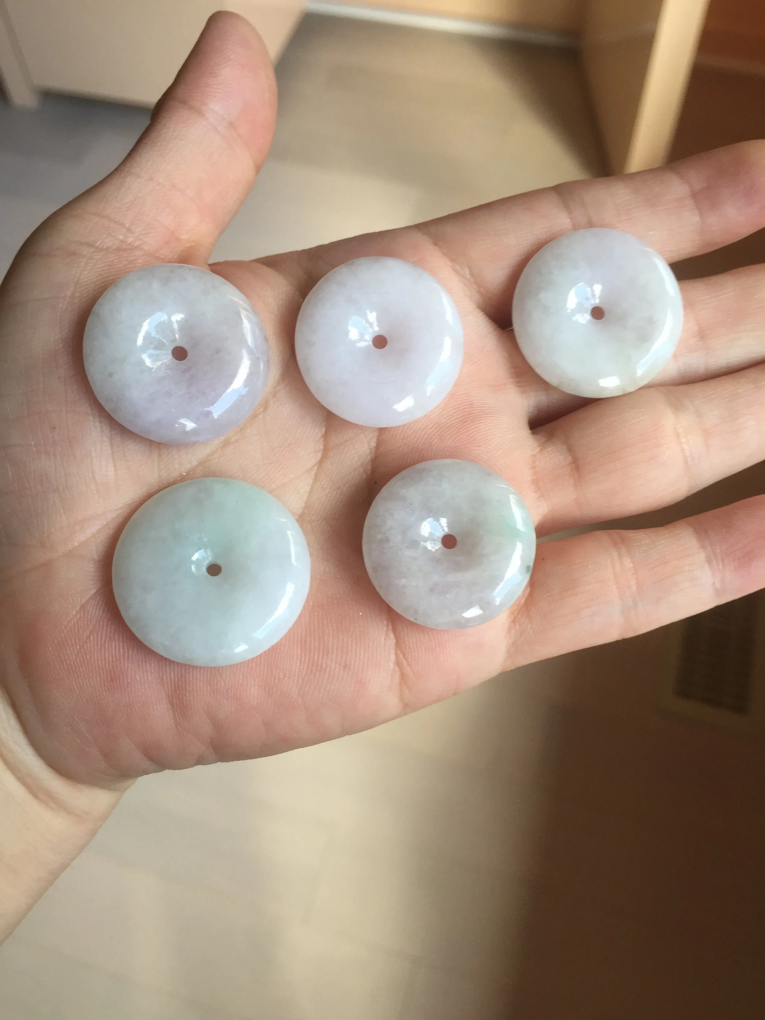 23-26mm Type A 100% Natural light purple green yellow white Jadeite Jade Safety Guardian Button donuts Pendant group BP65