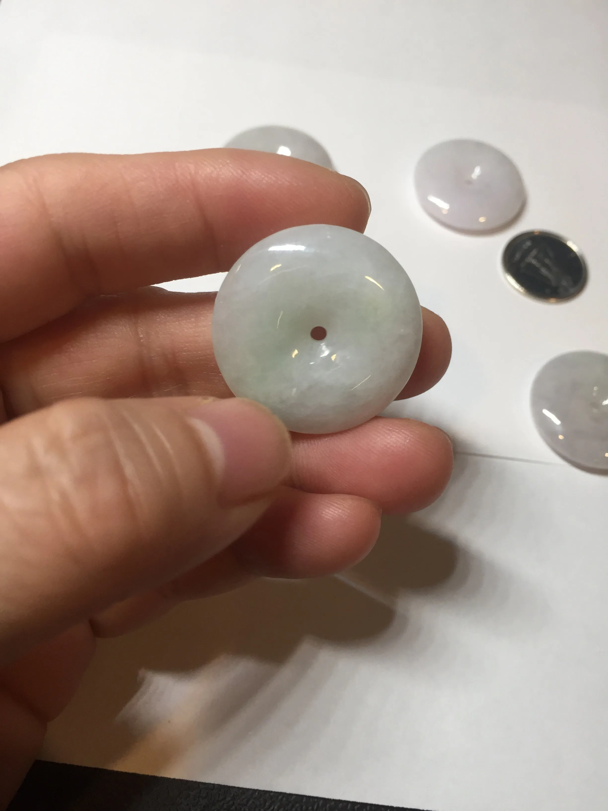 23-26mm Type A 100% Natural light purple green yellow white Jadeite Jade Safety Guardian Button donuts Pendant group BP65