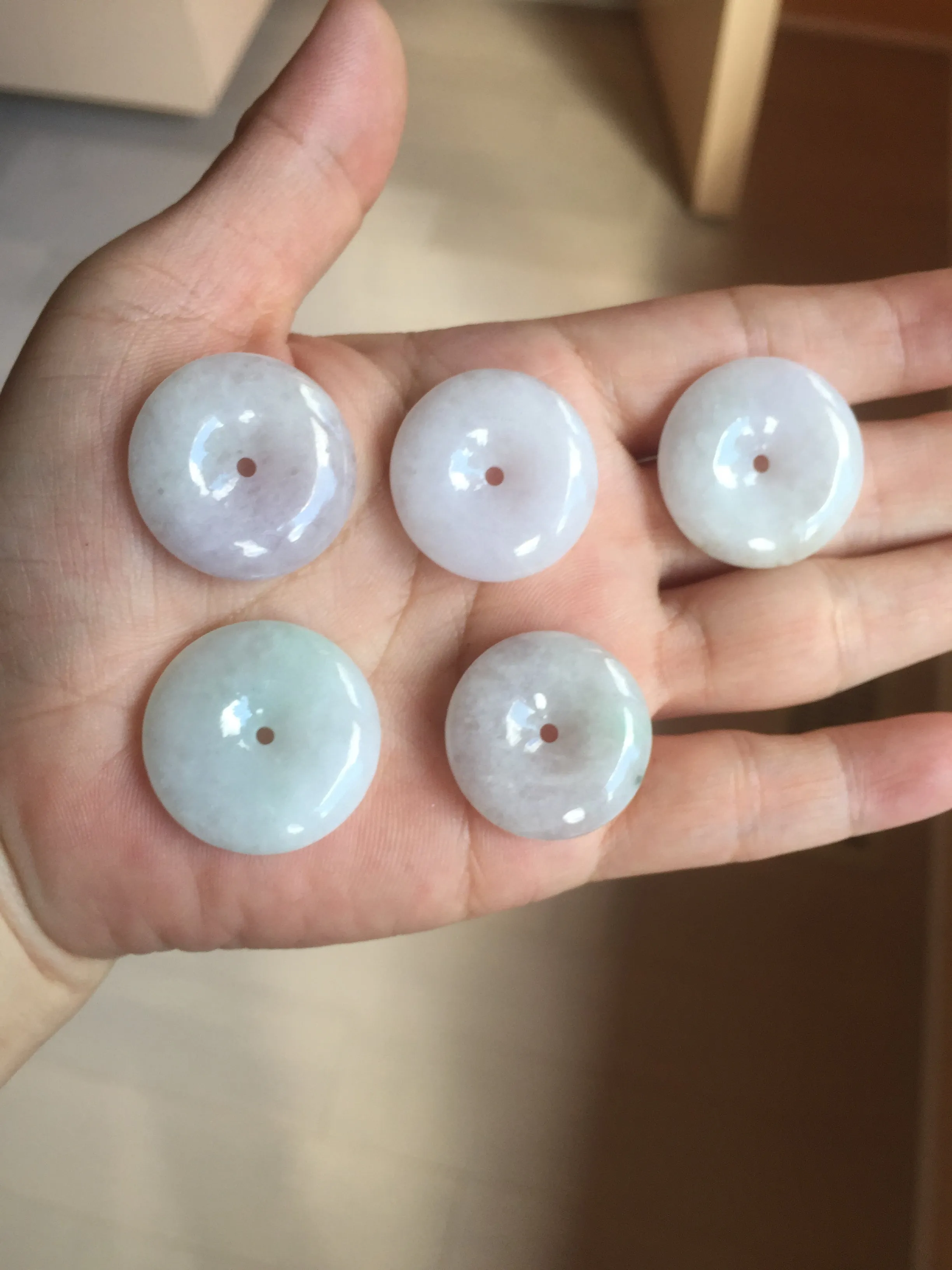 23-26mm Type A 100% Natural light purple green yellow white Jadeite Jade Safety Guardian Button donuts Pendant group BP65