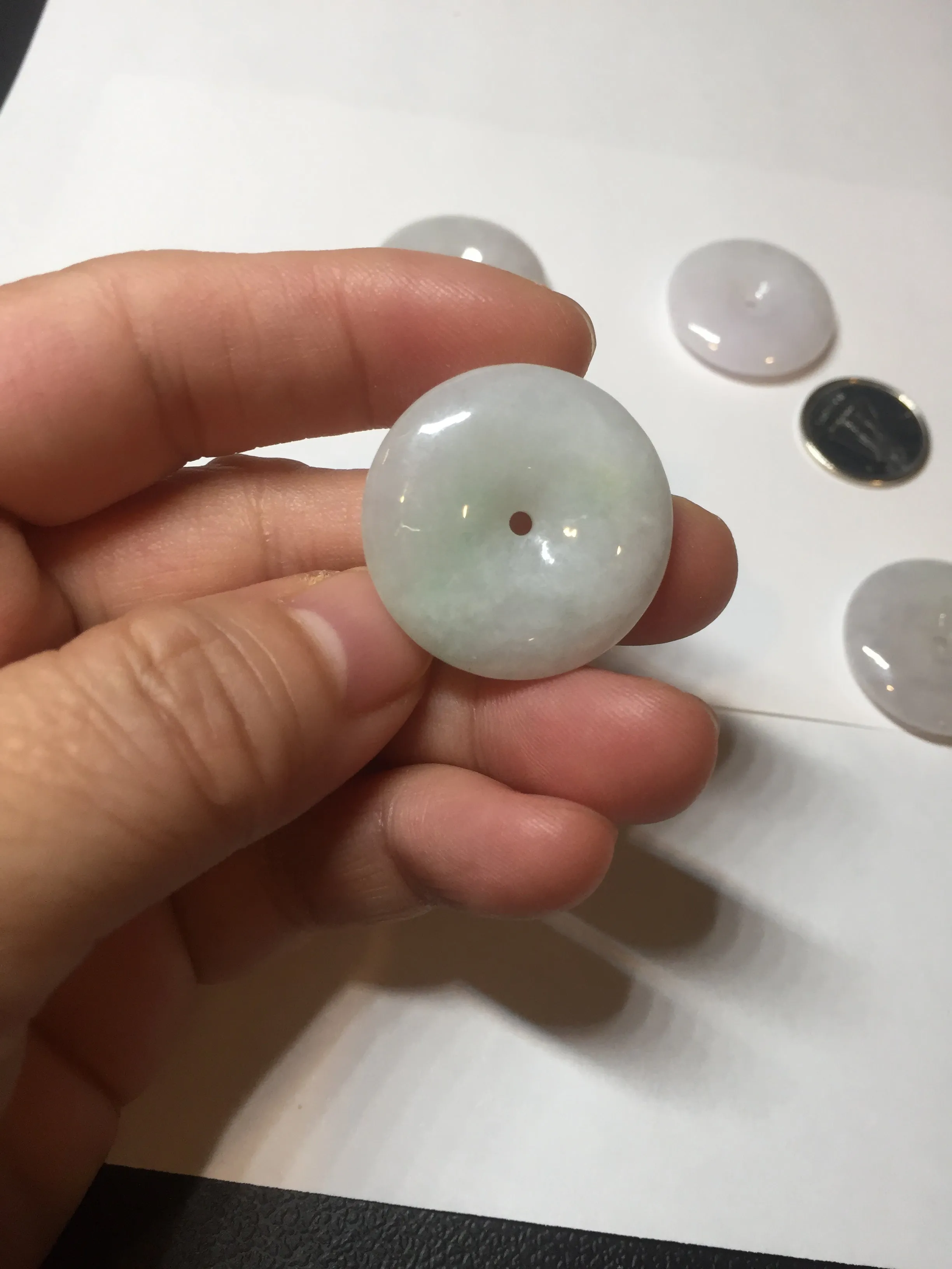 23-26mm Type A 100% Natural light purple green yellow white Jadeite Jade Safety Guardian Button donuts Pendant group BP65