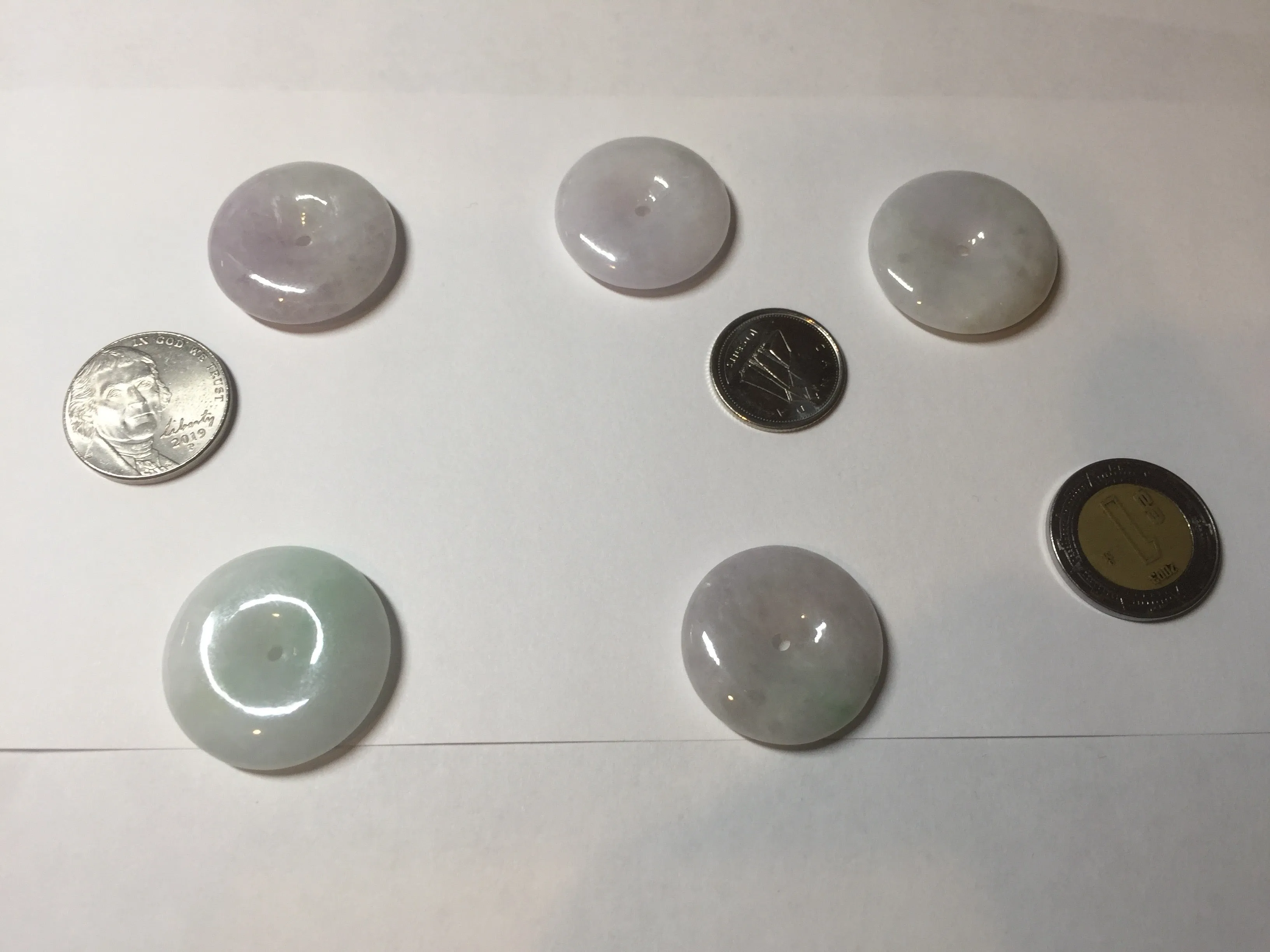 23-26mm Type A 100% Natural light purple green yellow white Jadeite Jade Safety Guardian Button donuts Pendant group BP65