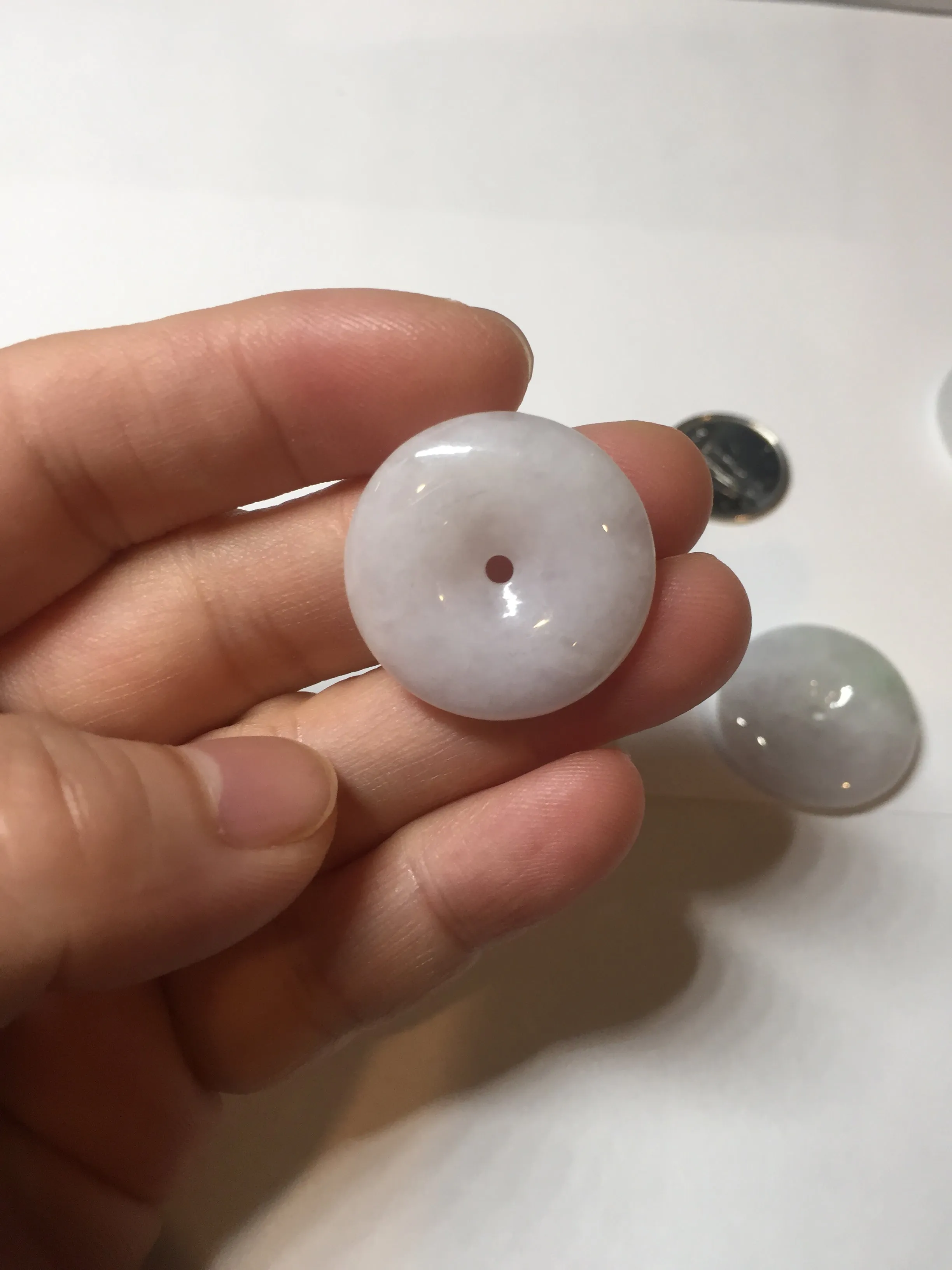 23-26mm Type A 100% Natural light purple green yellow white Jadeite Jade Safety Guardian Button donuts Pendant group BP65