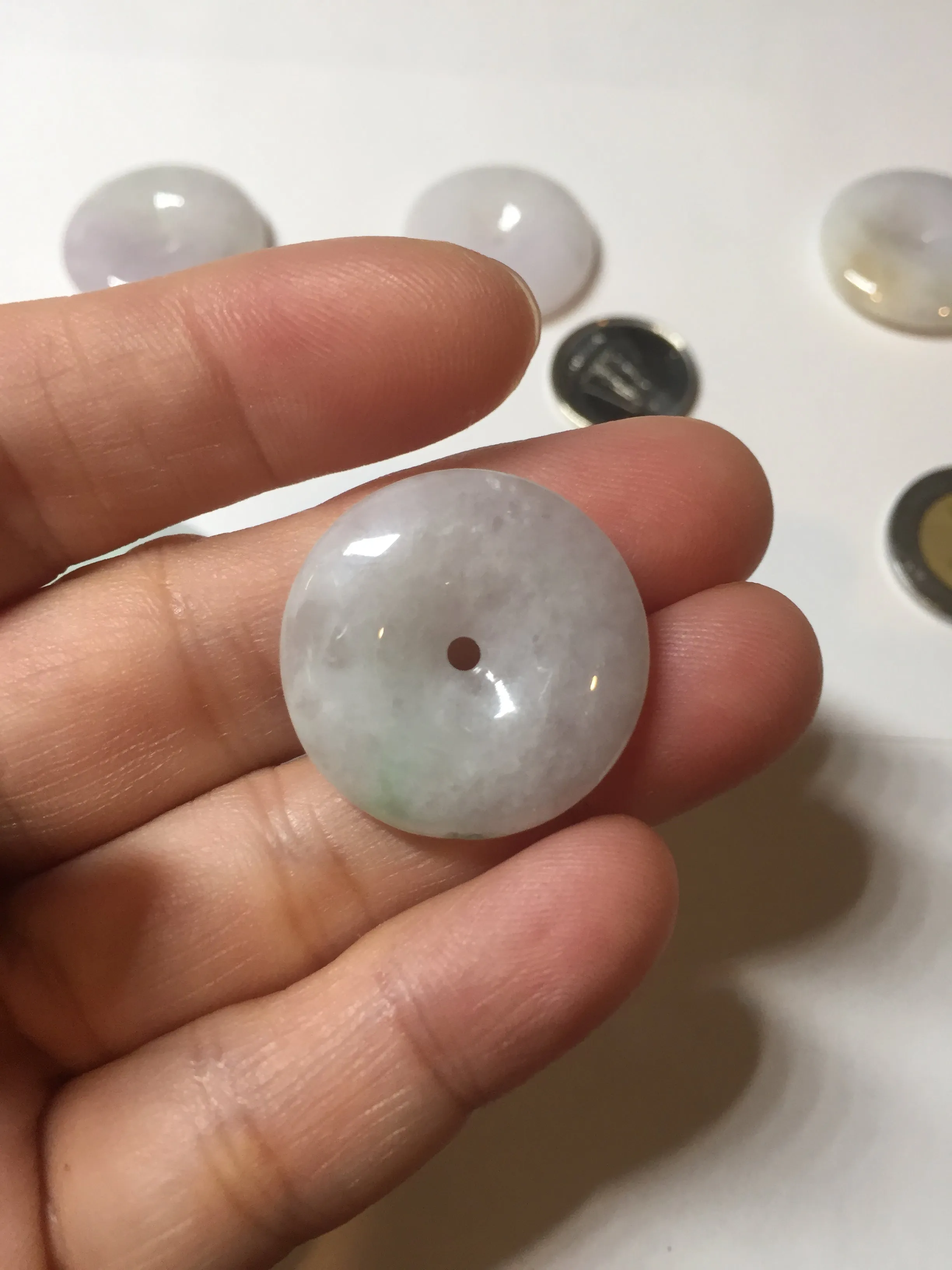 23-26mm Type A 100% Natural light purple green yellow white Jadeite Jade Safety Guardian Button donuts Pendant group BP65