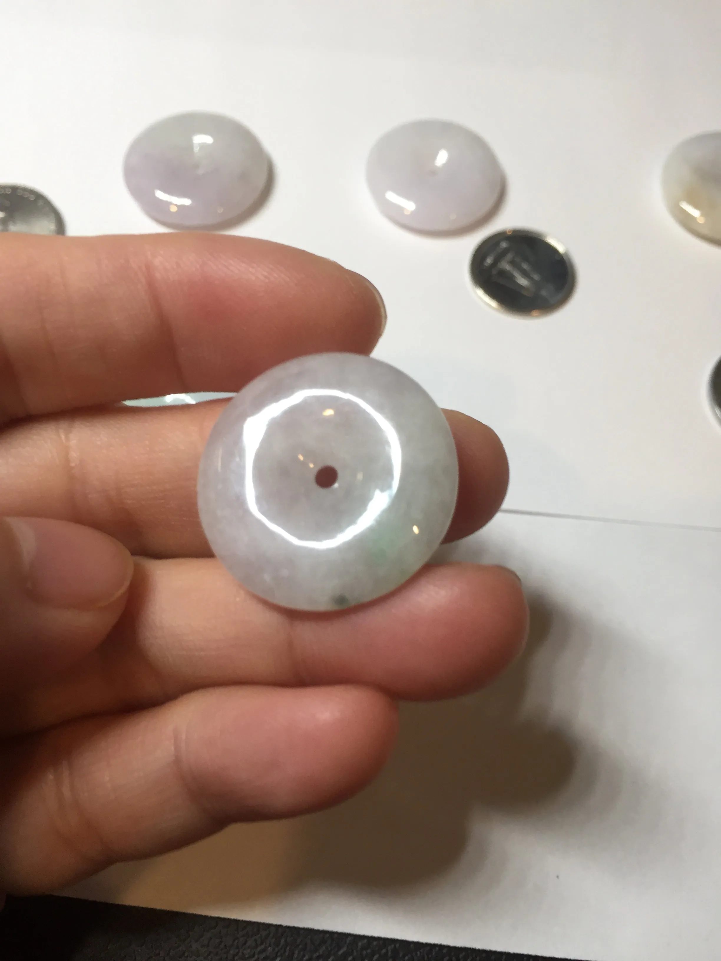 23-26mm Type A 100% Natural light purple green yellow white Jadeite Jade Safety Guardian Button donuts Pendant group BP65