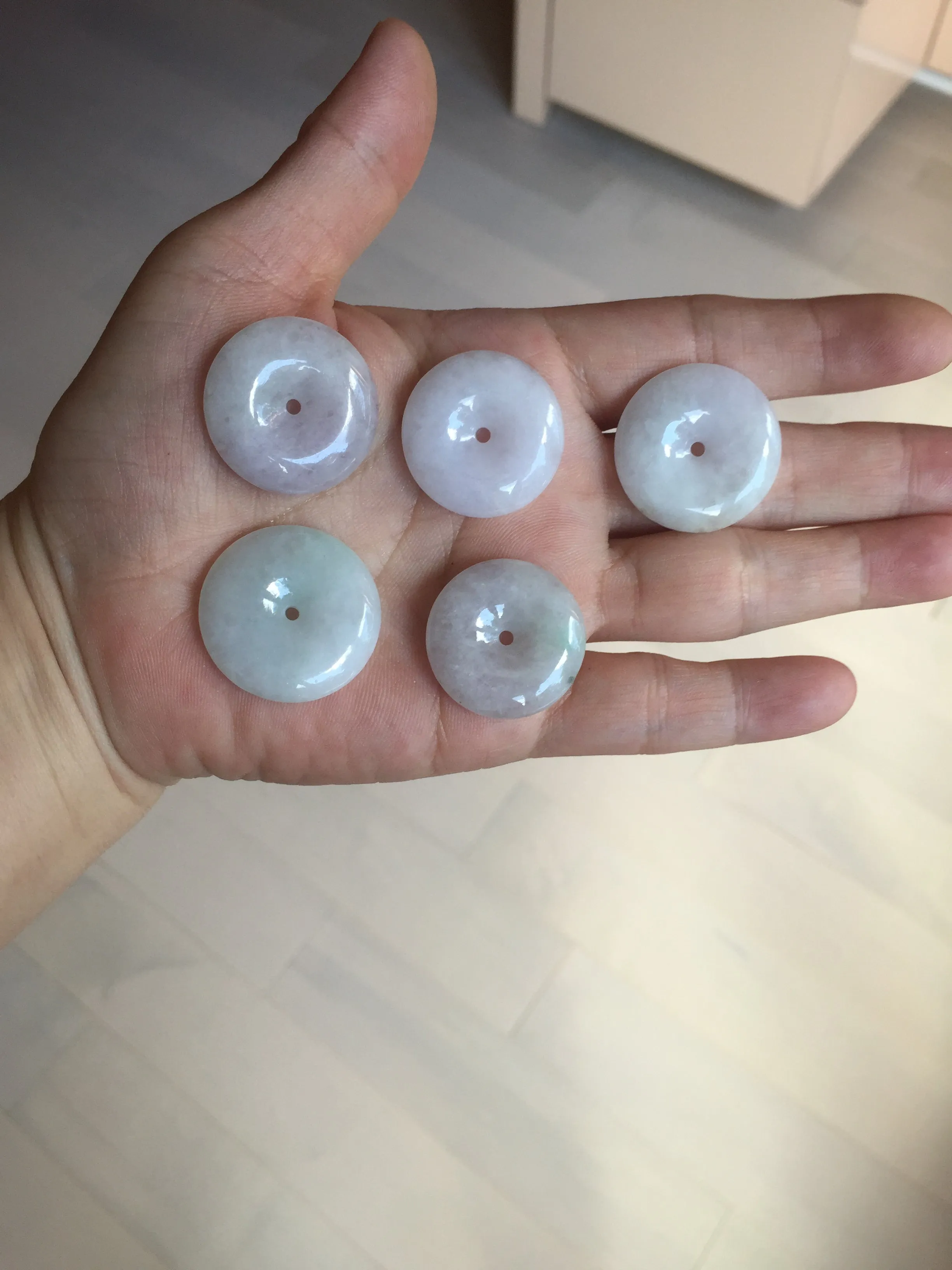 23-26mm Type A 100% Natural light purple green yellow white Jadeite Jade Safety Guardian Button donuts Pendant group BP65