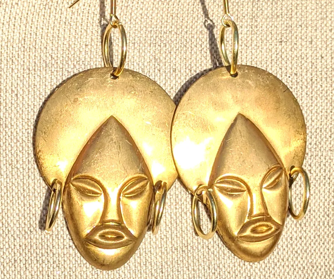 24k Gold Plated Brass Genie African Earrings USA Sugar Gay Isber gift bag XL