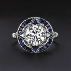 2ct LAB CREATED DIAMOND SAPPHIRE ENGAGEMENT RING VINTAGE STYLE TARGET ART DECO