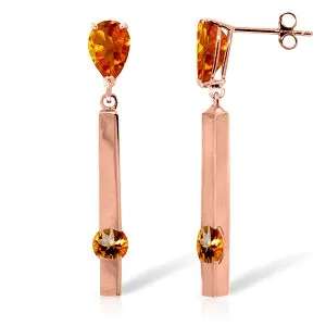 4.25 Carat 14K Solid Rose Gold Bar Earrings Citrine