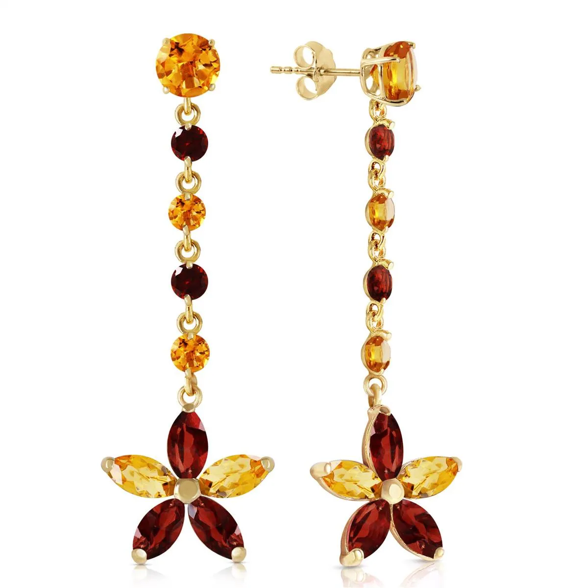 4.8 Carat 14K Solid Yellow Gold Stardrop Citrine Garnet Earrings