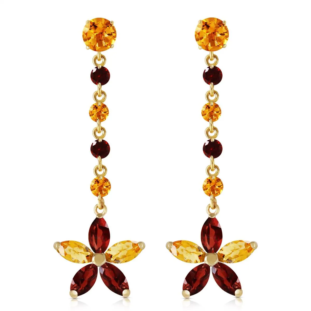 4.8 Carat 14K Solid Yellow Gold Stardrop Citrine Garnet Earrings