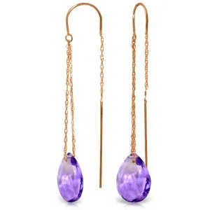 6 Carat 14K Solid Rose Gold Threaded Dangles Earrings Amethyst