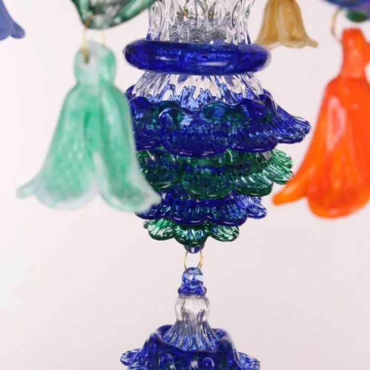 6 Light Rezzonico Style Chandelier with Ruby and Azure Glass