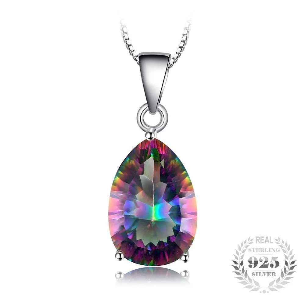 925 Sterling Silver 4ct Rainbow Fire Mystic Topaz Pendant Necklace