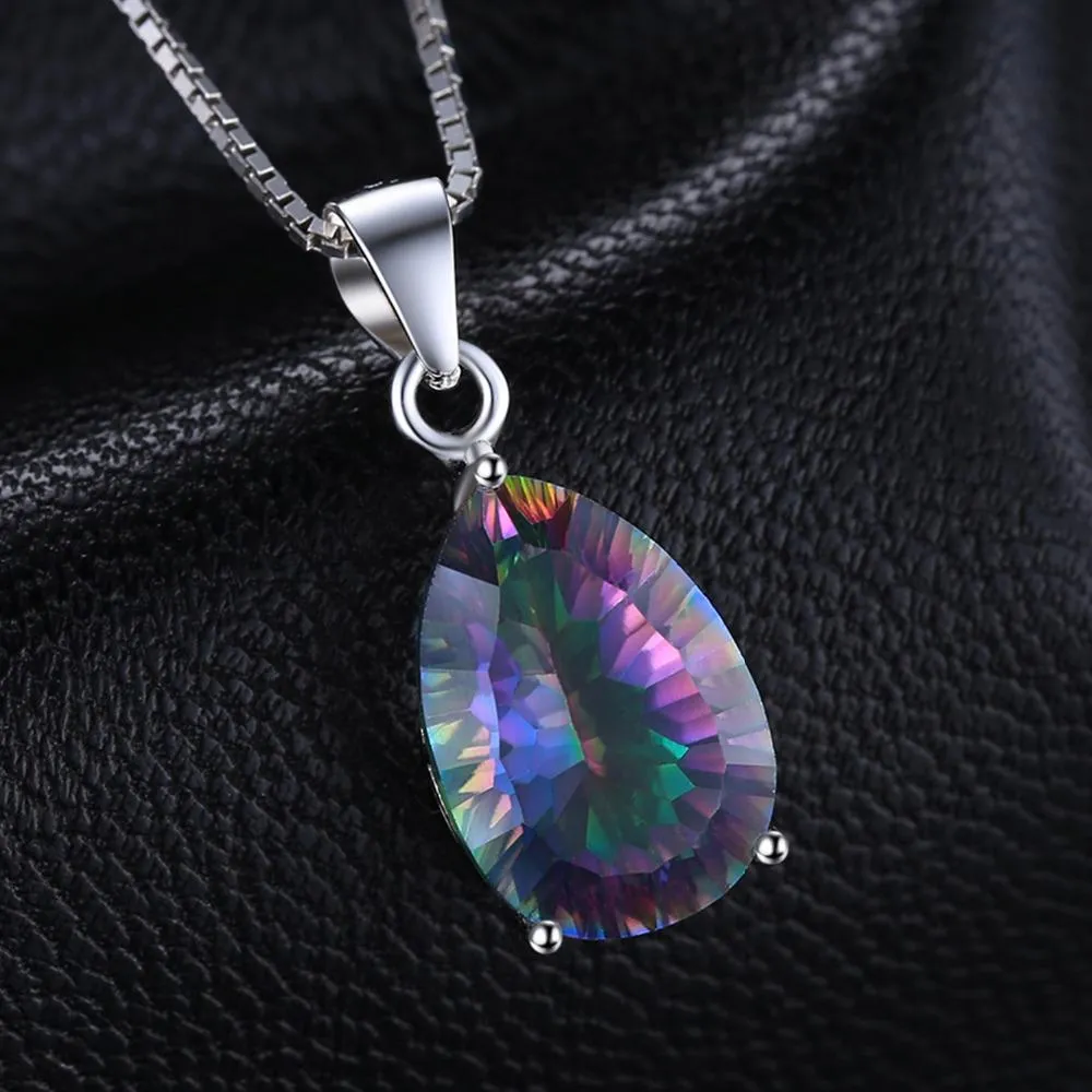 925 Sterling Silver 4ct Rainbow Fire Mystic Topaz Pendant Necklace