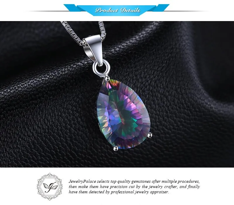 925 Sterling Silver 4ct Rainbow Fire Mystic Topaz Pendant Necklace