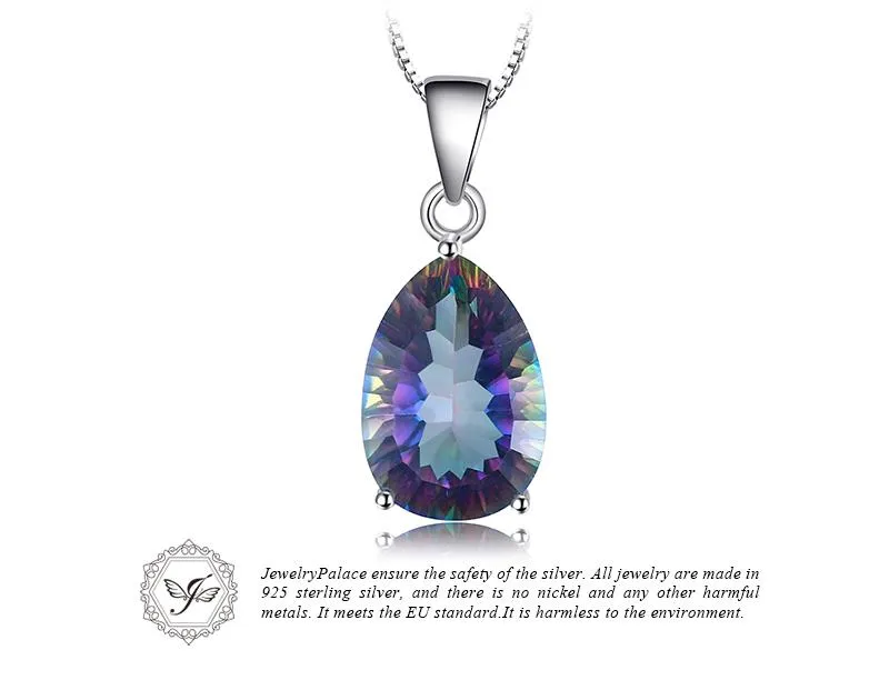 925 Sterling Silver 4ct Rainbow Fire Mystic Topaz Pendant Necklace