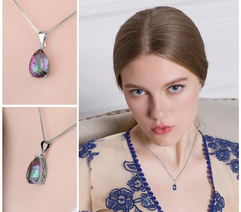 925 Sterling Silver 4ct Rainbow Fire Mystic Topaz Pendant Necklace