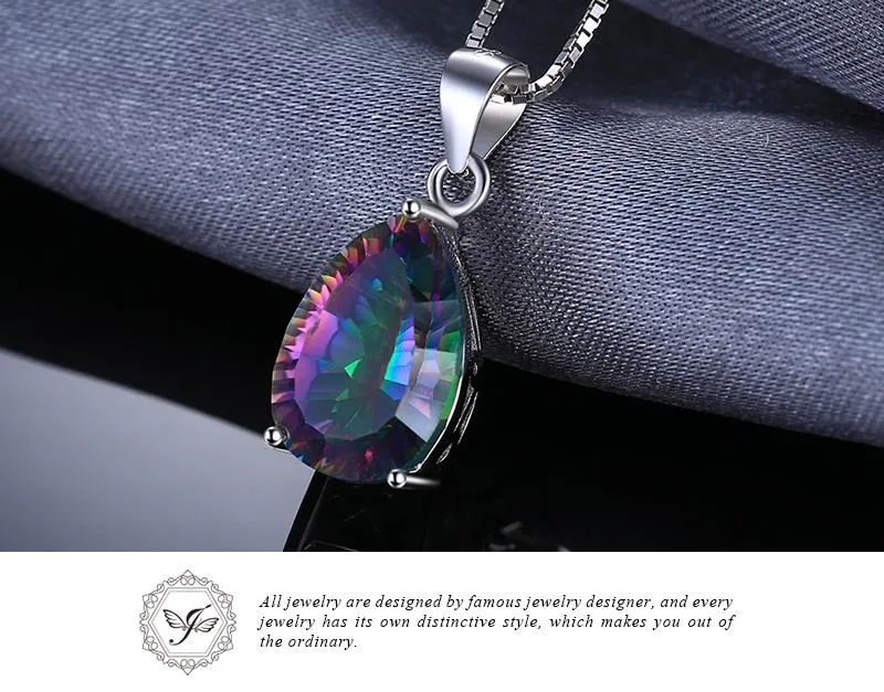 925 Sterling Silver 4ct Rainbow Fire Mystic Topaz Pendant Necklace