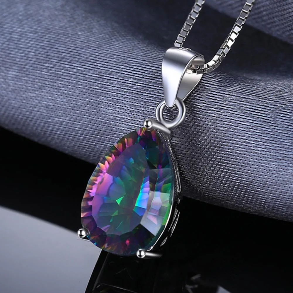 925 Sterling Silver 4ct Rainbow Fire Mystic Topaz Pendant Necklace