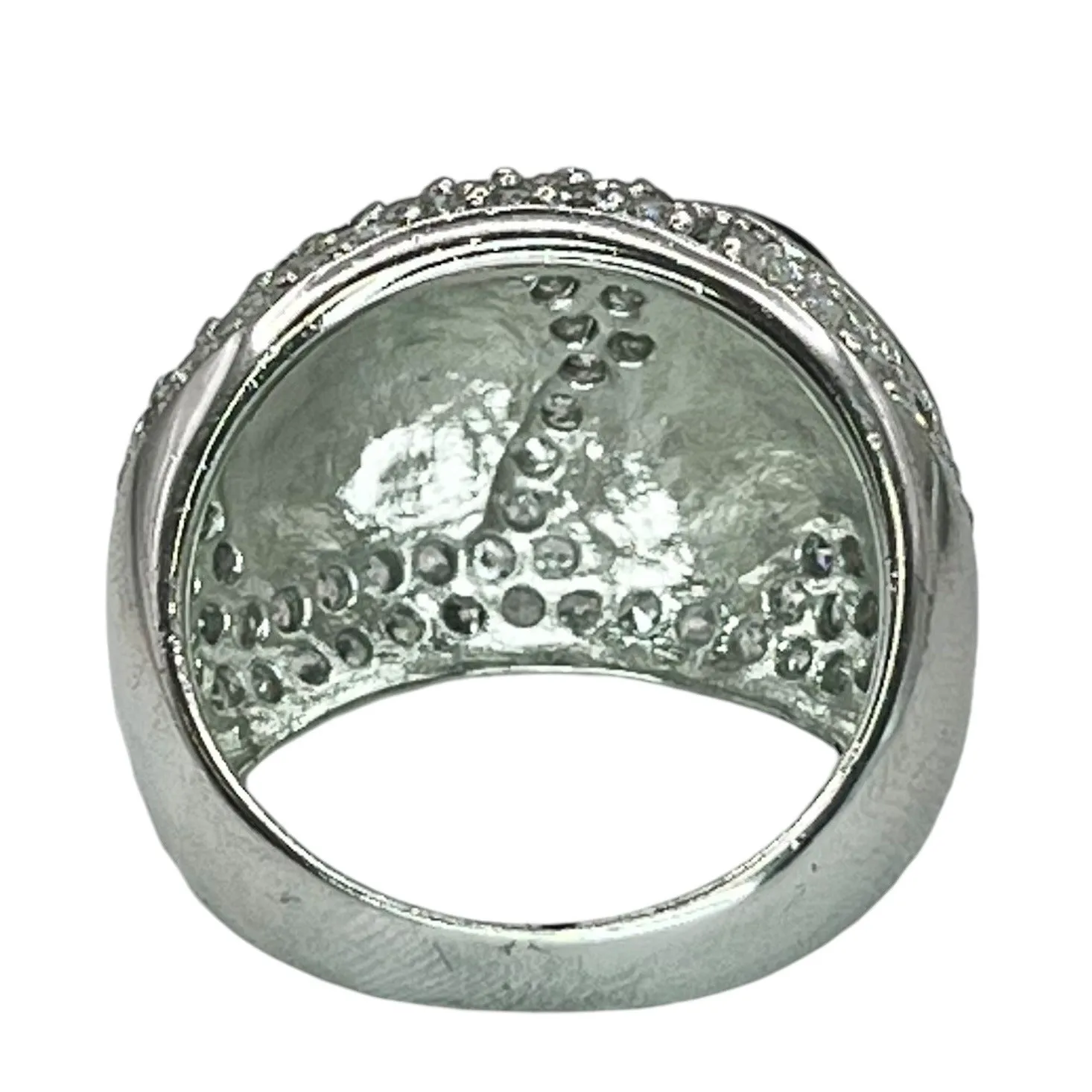 925 Sterling Silver Floral Cocktail Statement Ring Size 9 CZ Enamel Feminine