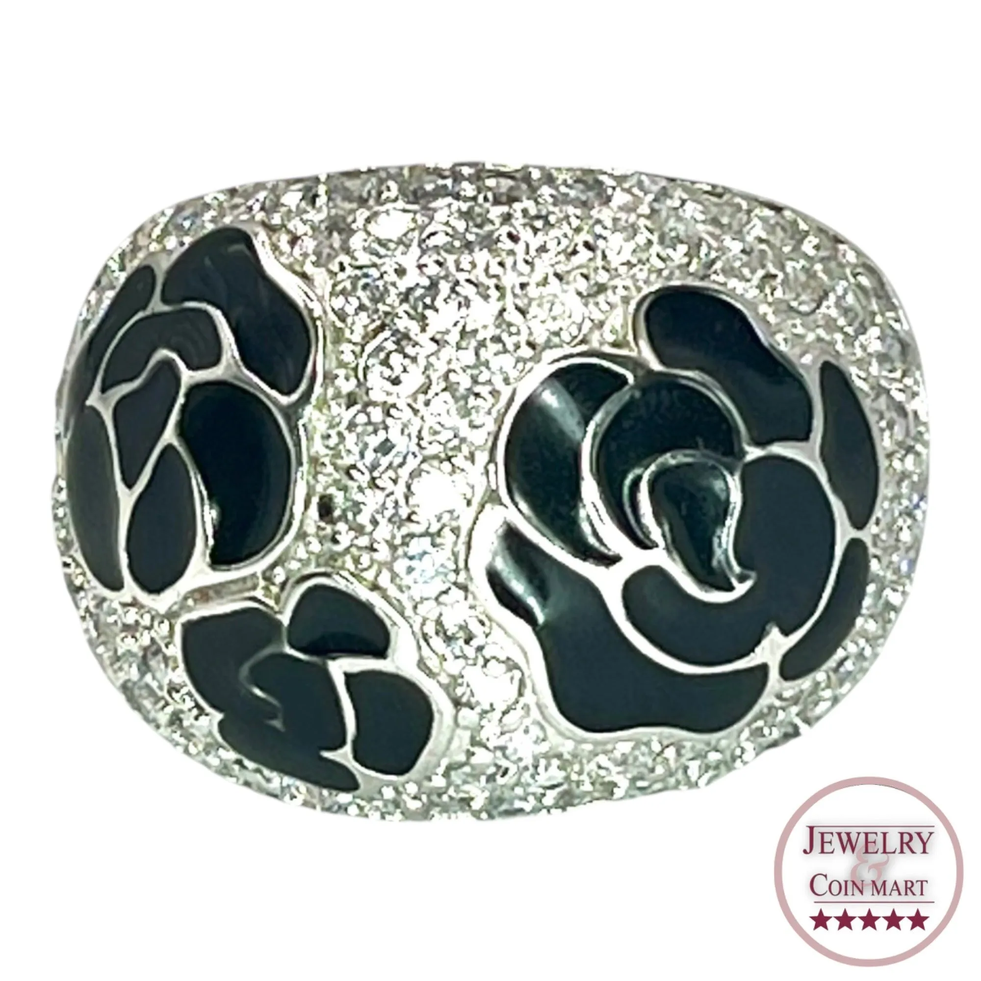 925 Sterling Silver Floral Cocktail Statement Ring Size 9 CZ Enamel Feminine