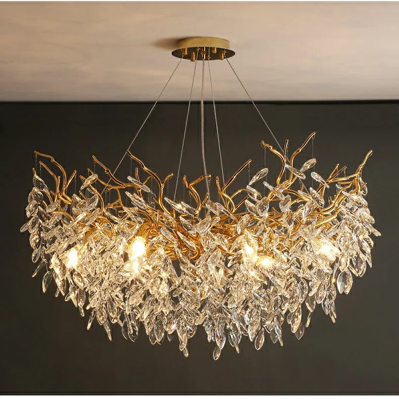 Affordable New French Style Branch Crystal Chandelier Crystal Leaves Ceiling Light Fixture