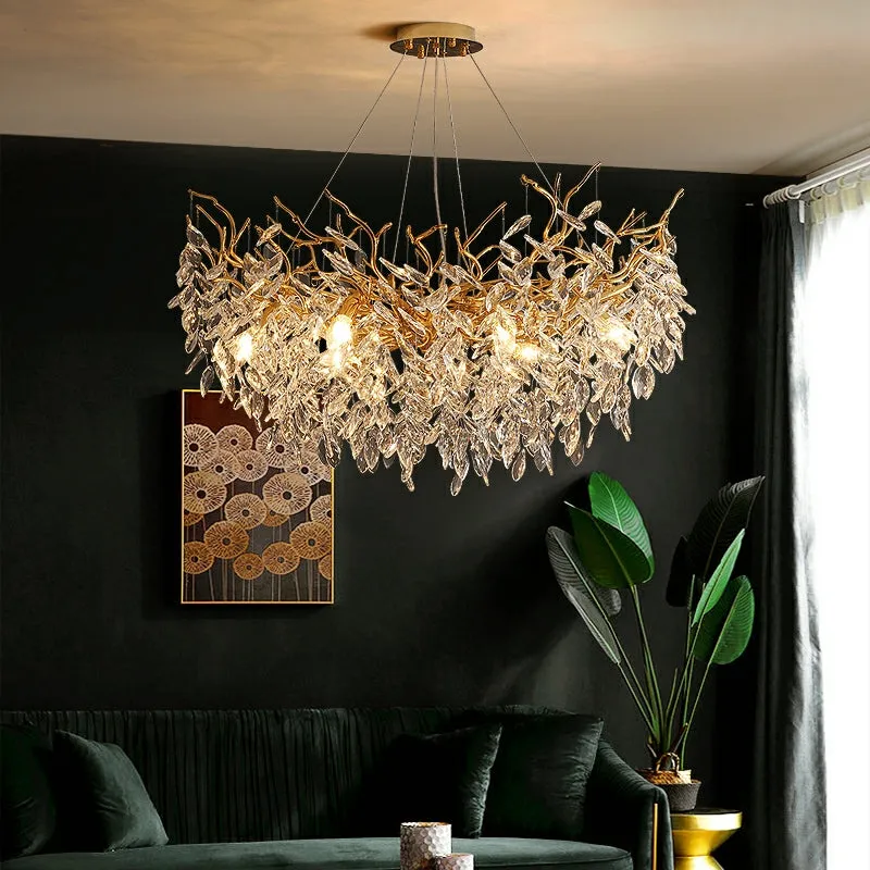 Affordable New French Style Branch Crystal Chandelier Crystal Leaves Ceiling Light Fixture