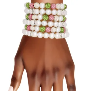 AKA Alpha Kappa Alpha Inspired Bracelet White Pearl and Bead Memory Wire Bracelet