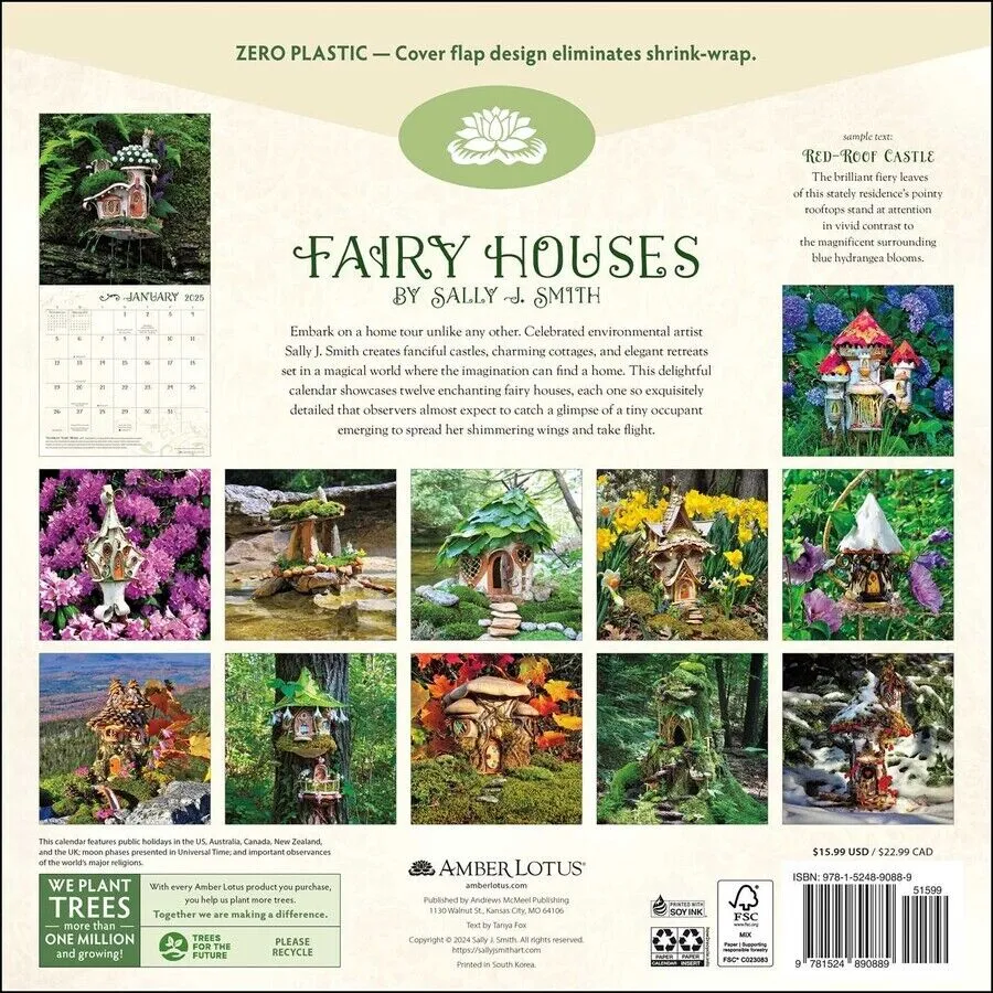 Amber Lotus Fairy Houses 12x12 2025 Wall Calendar