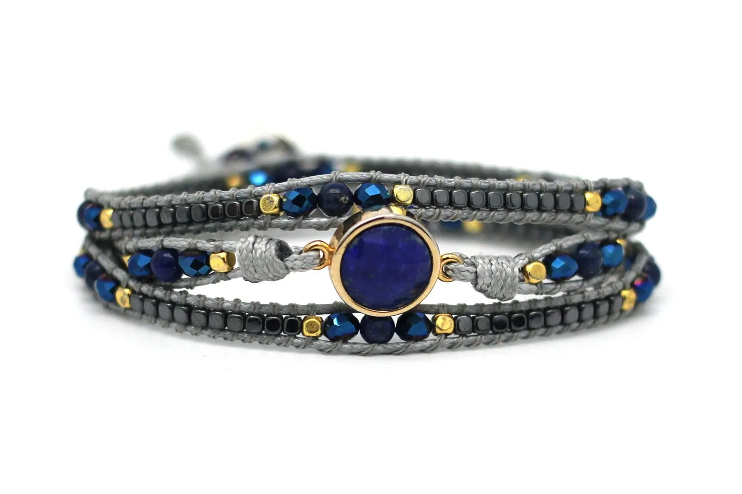 America Blue & Gold Lapis Lazuli Gemstone Wrap Bracelet