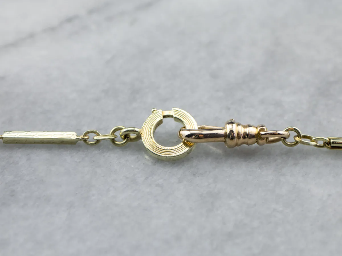 Antique 14K Green Gold Bar Link Pocket Watch Chain