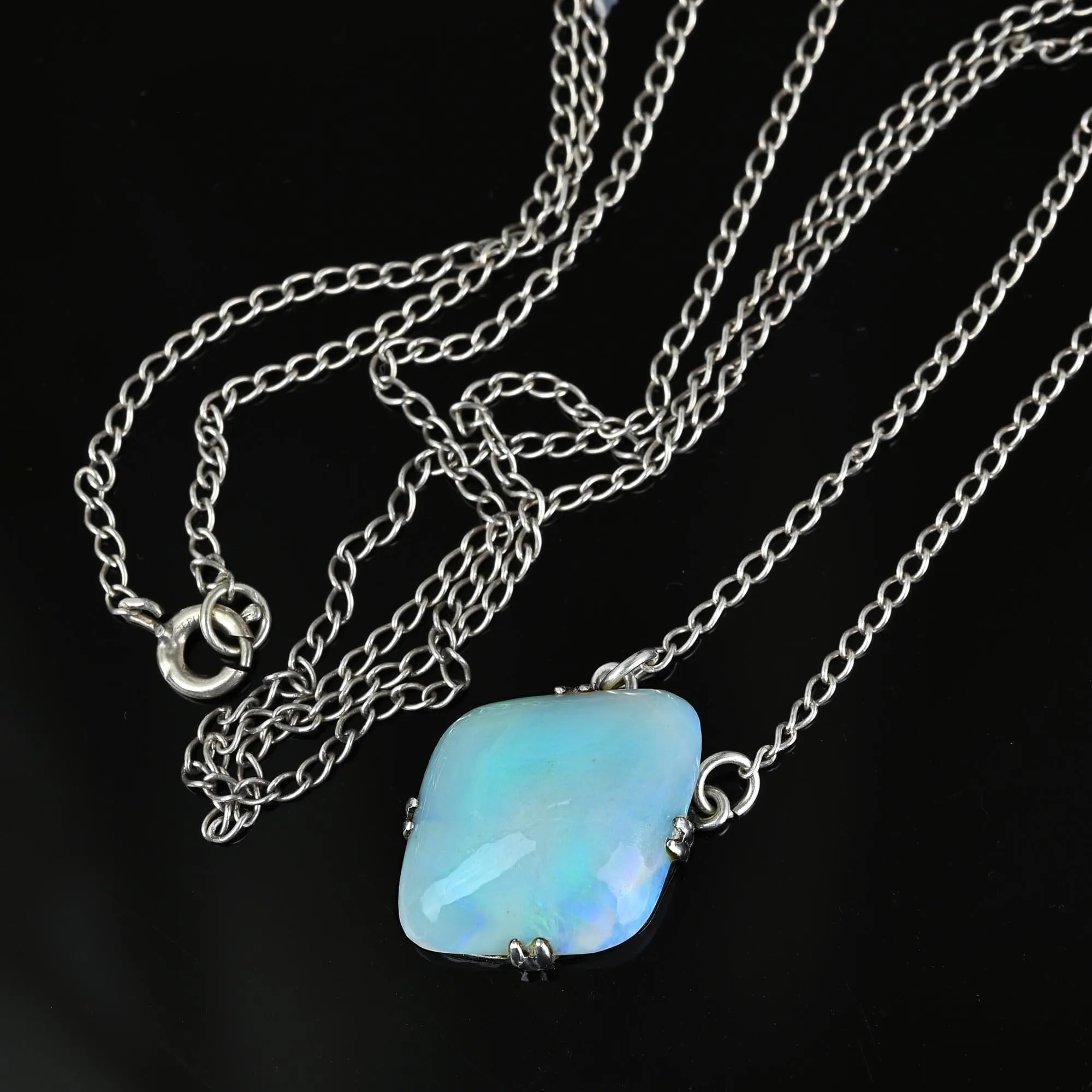 Antique 8CTW Cabochon Natural Australian Opal Pendant Necklace