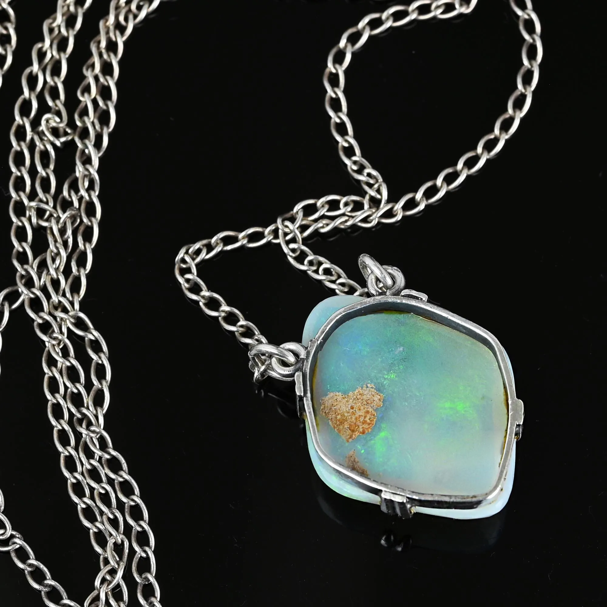 Antique 8CTW Cabochon Natural Australian Opal Pendant Necklace