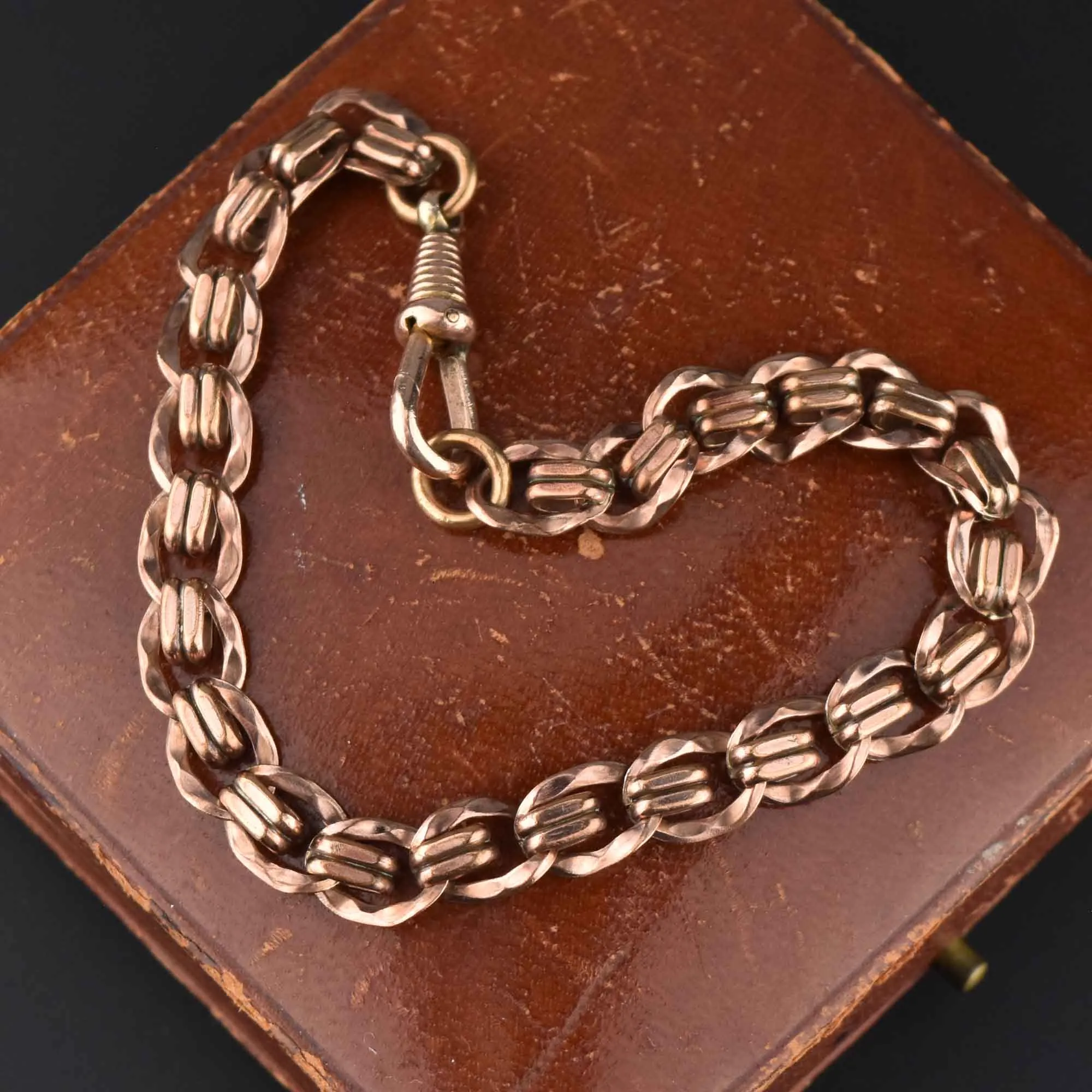 Antique Edwardian Rolled Rose Gold Watch Chain Bracelet