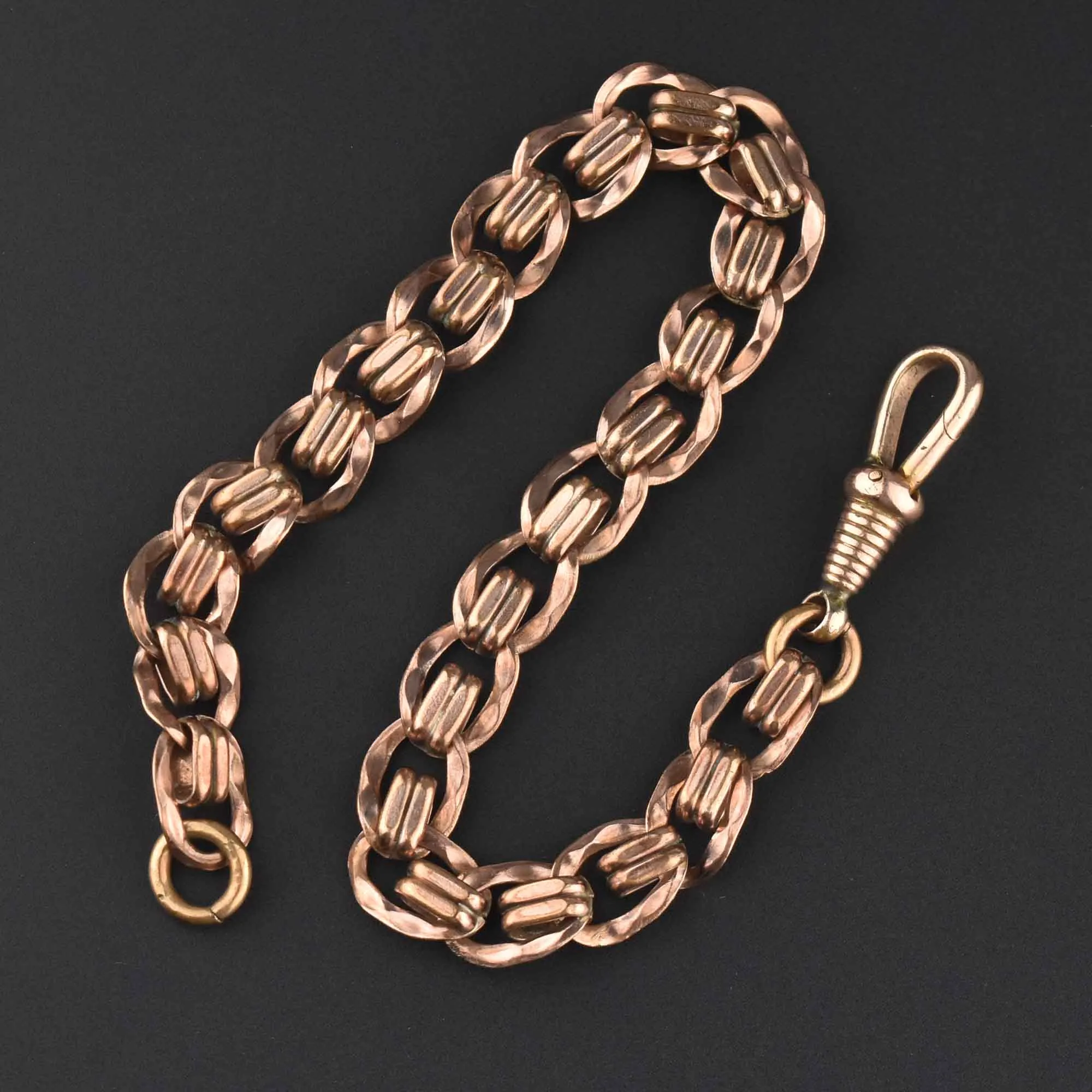 Antique Edwardian Rolled Rose Gold Watch Chain Bracelet