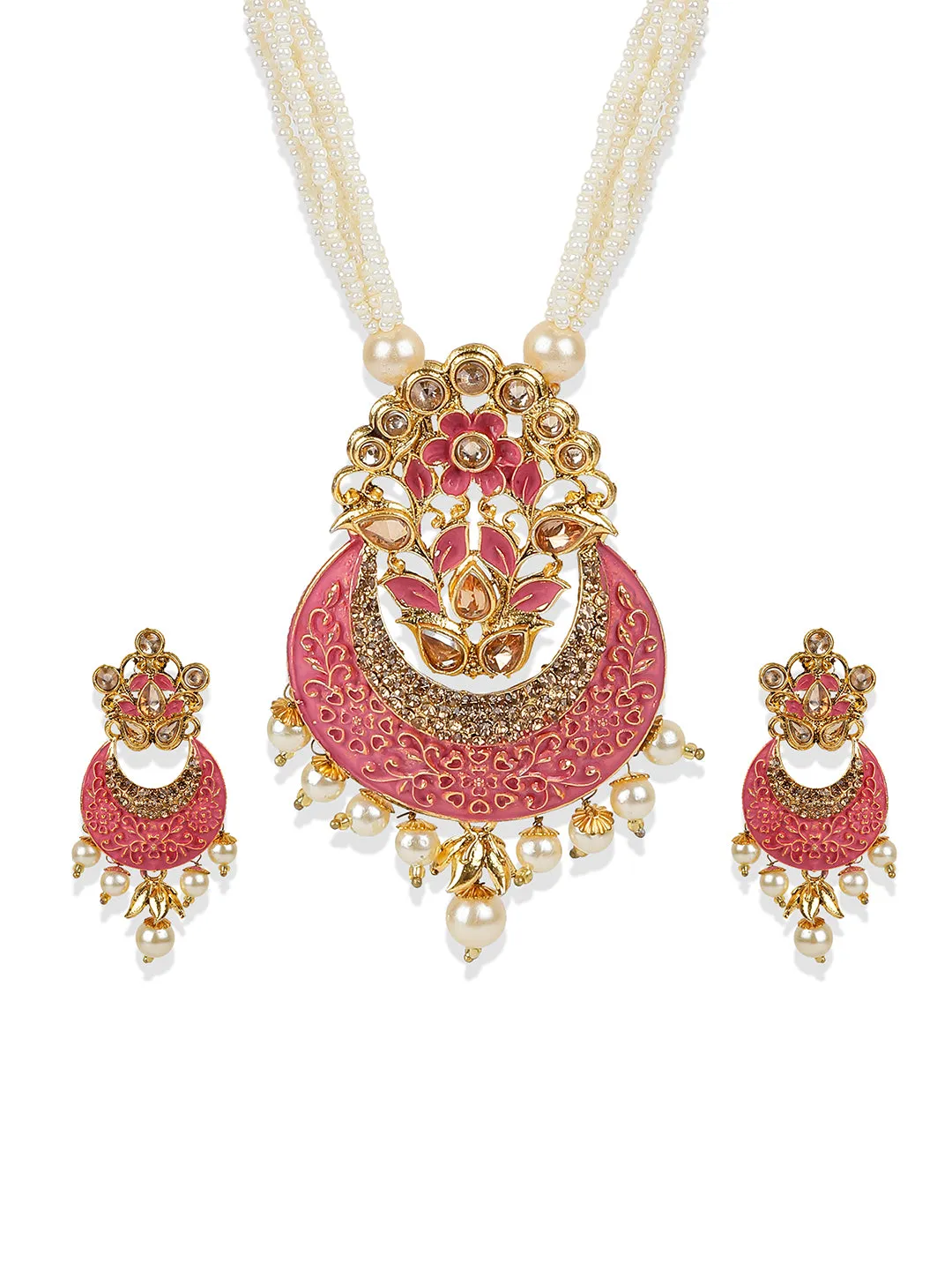 Antique Matte Gold Finish Meenakari Pearl Jewellery - Anikas Creation