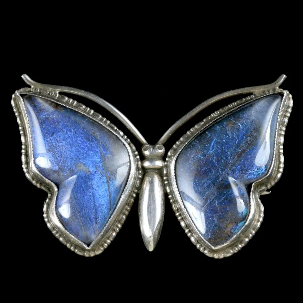 Antique Victorian Butterfly Winged Brooch Silver Circa 1900